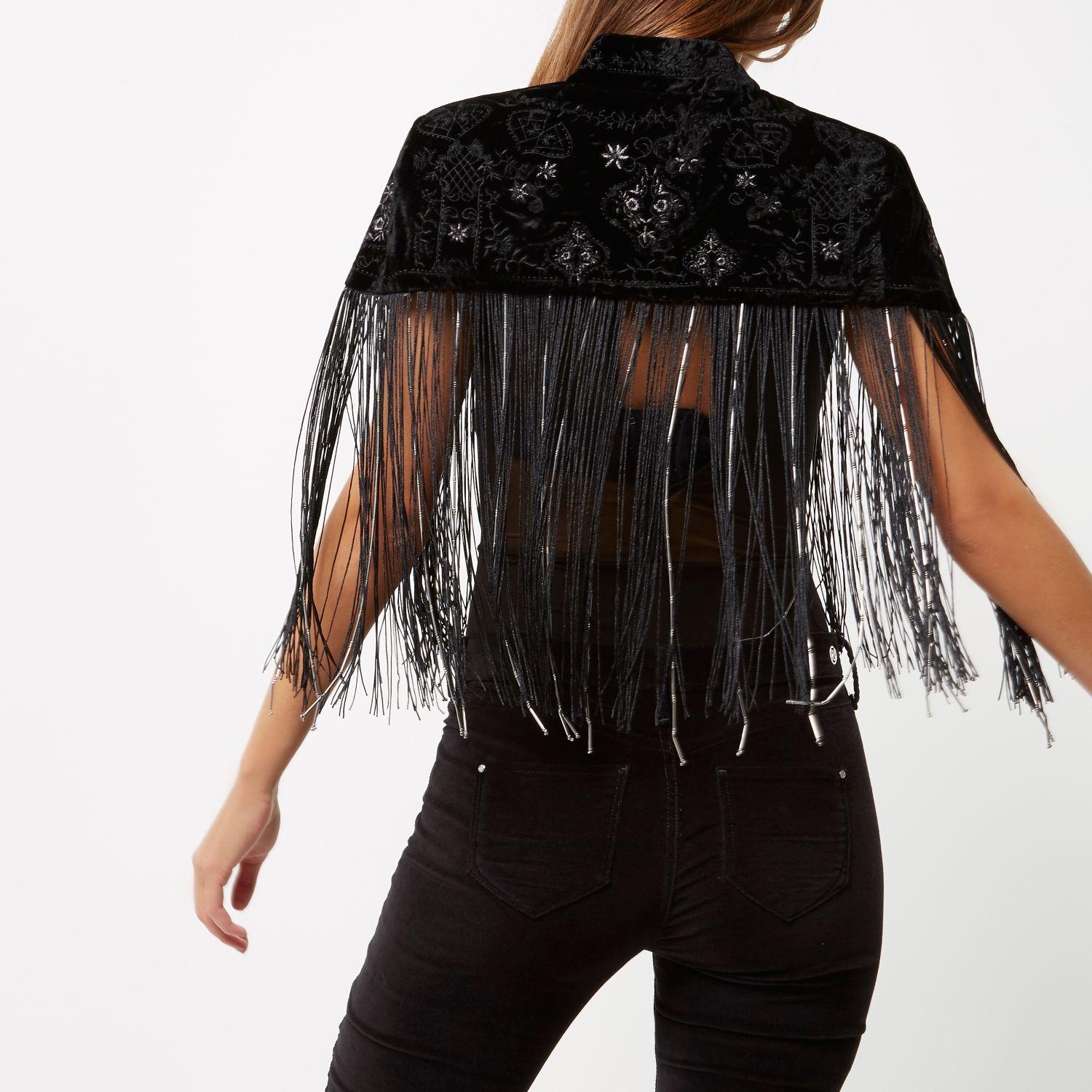River Island Synthetic Black Beaded Tassel Cape Lyst