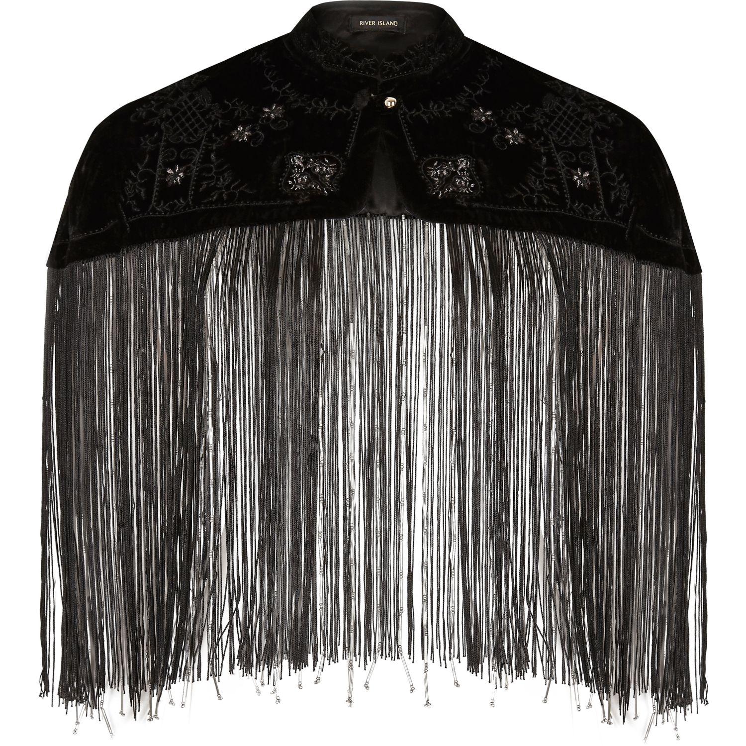 River Island Synthetic Black Beaded Tassel Cape Lyst