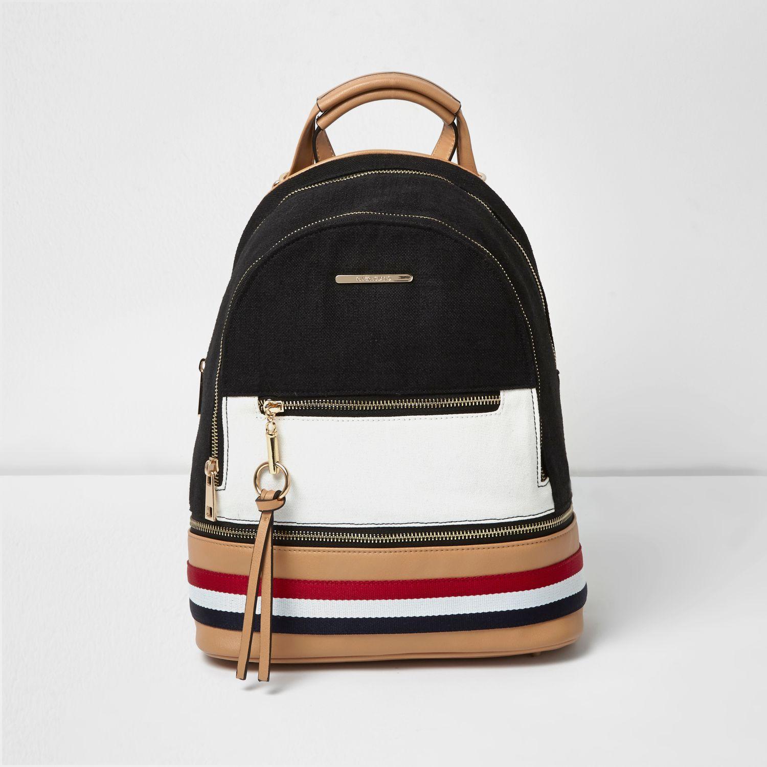 River Island Synthetic Black And White Panel Backpack - Lyst