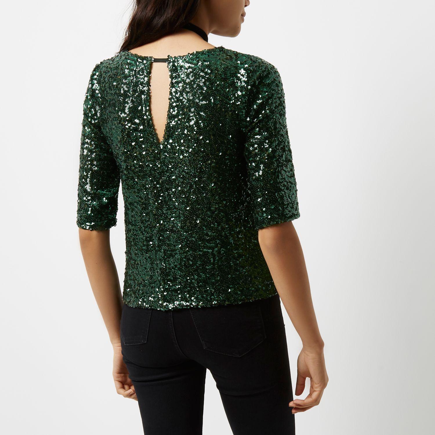 River Island Synthetic Green Sequin Grazer Top Lyst