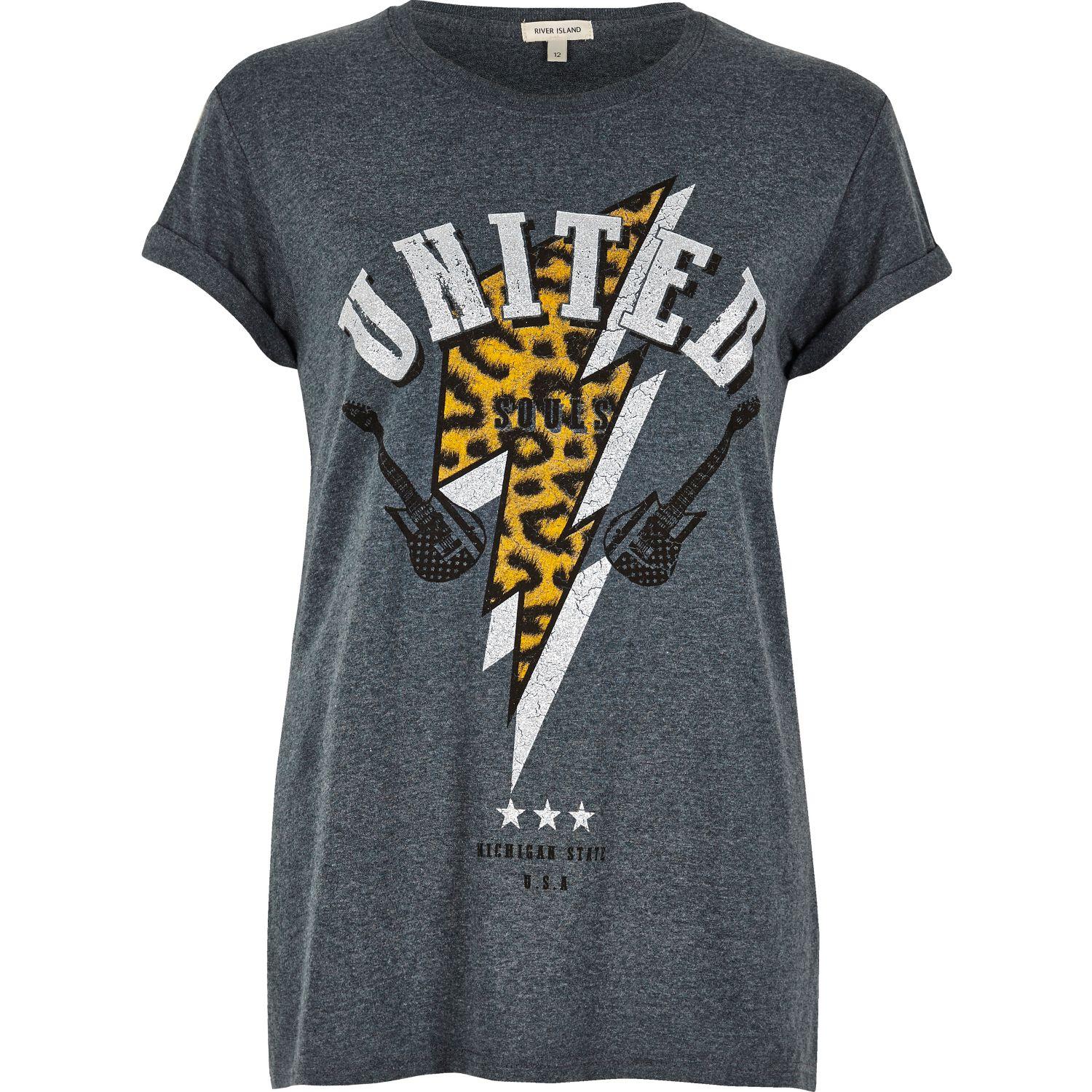 River Island Print T Shirt Grey Women River Island Print T Shirt Grey Women