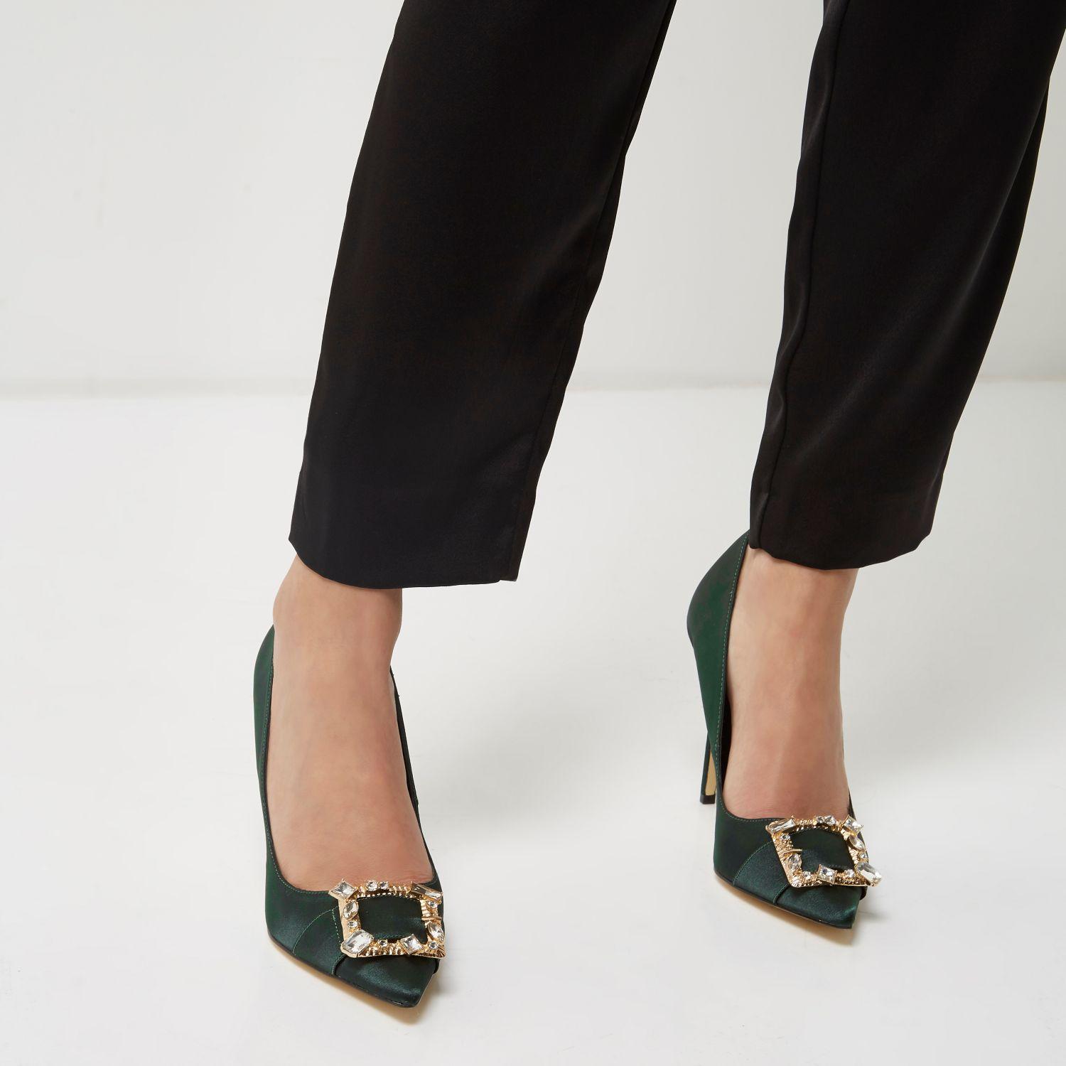 dark green satin shoes