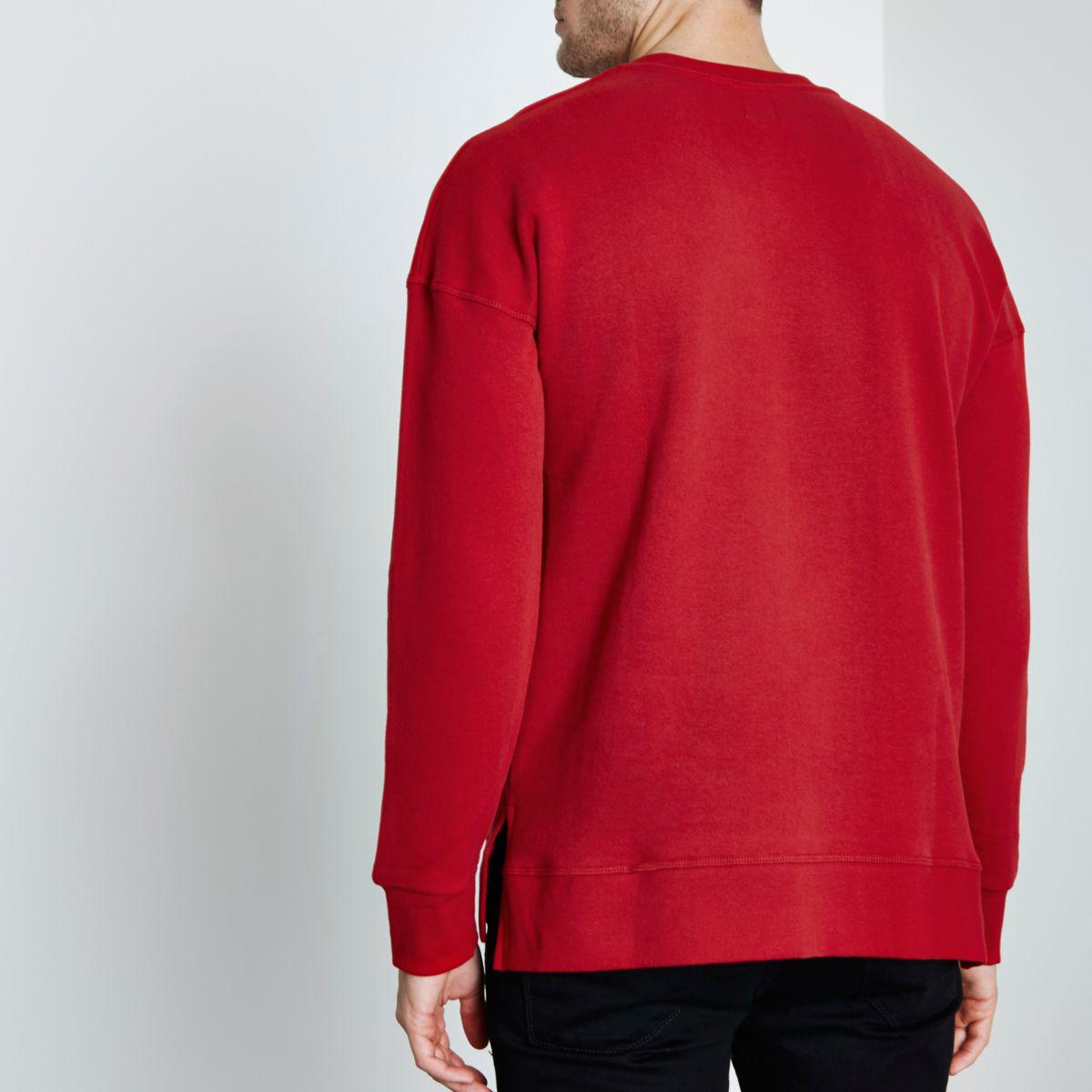 Lyst - River Island Red Crew Neck Sweatshirt in Red for Men