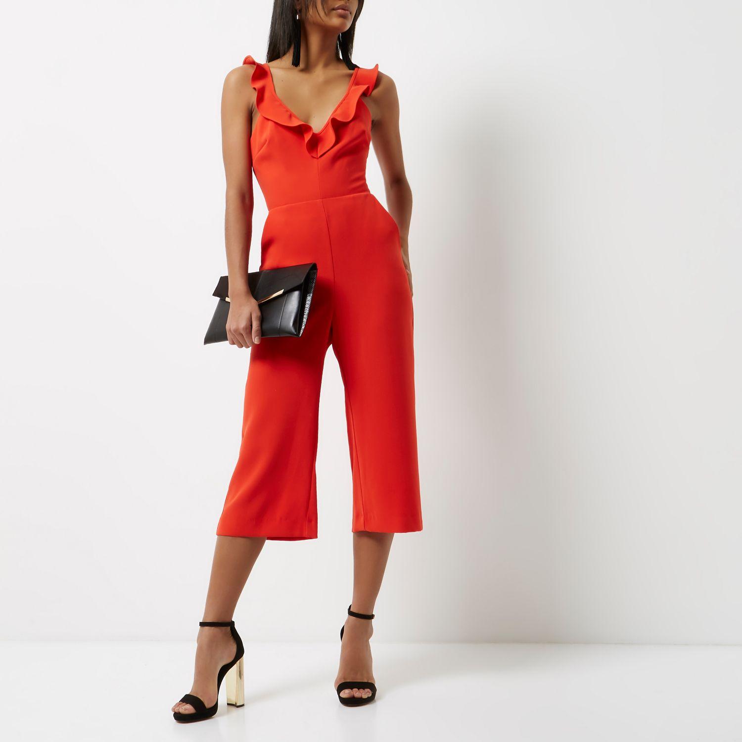 red culotte jumpsuit