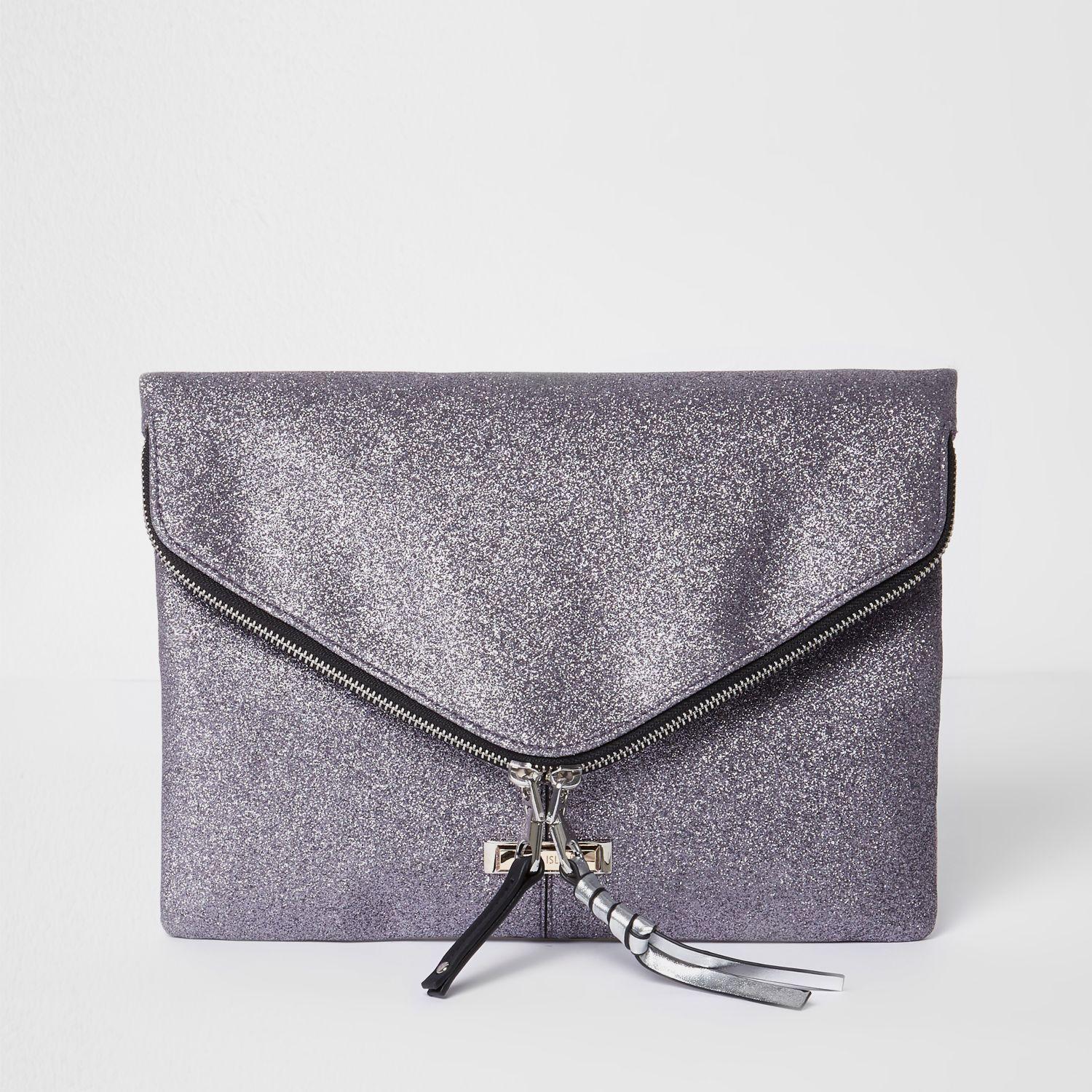 purple clutch bag river island