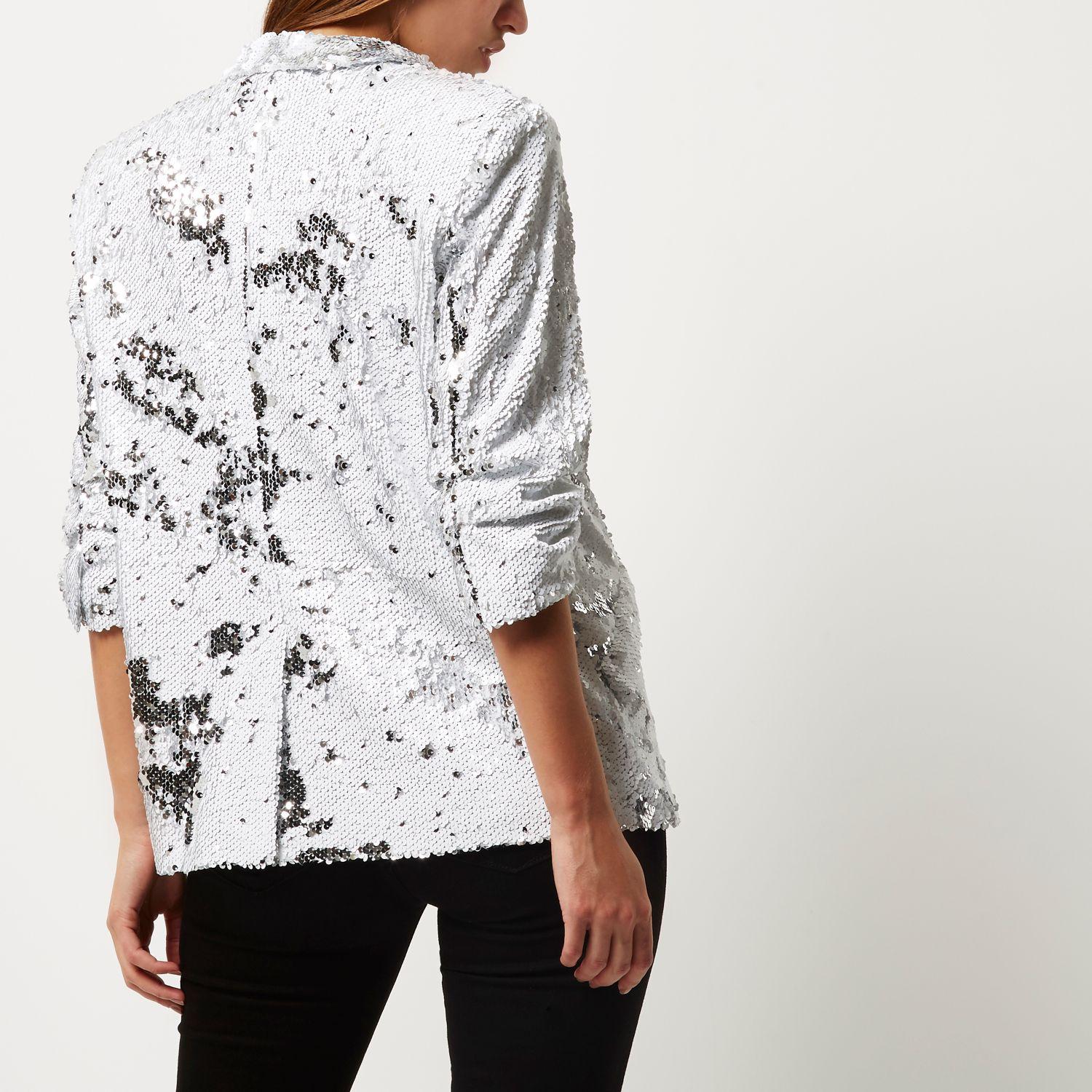 Lyst River Island White Sequin Blazer in White
