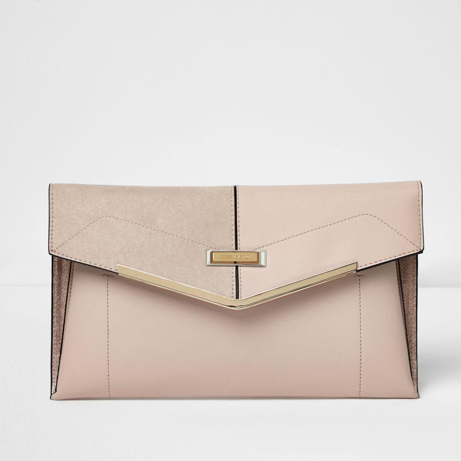 River Island Nude Envelope Clutch Bag in Natural | Lyst