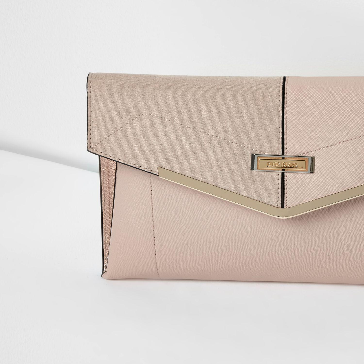 River Island Nude Envelope Clutch Bag in Natural | Lyst