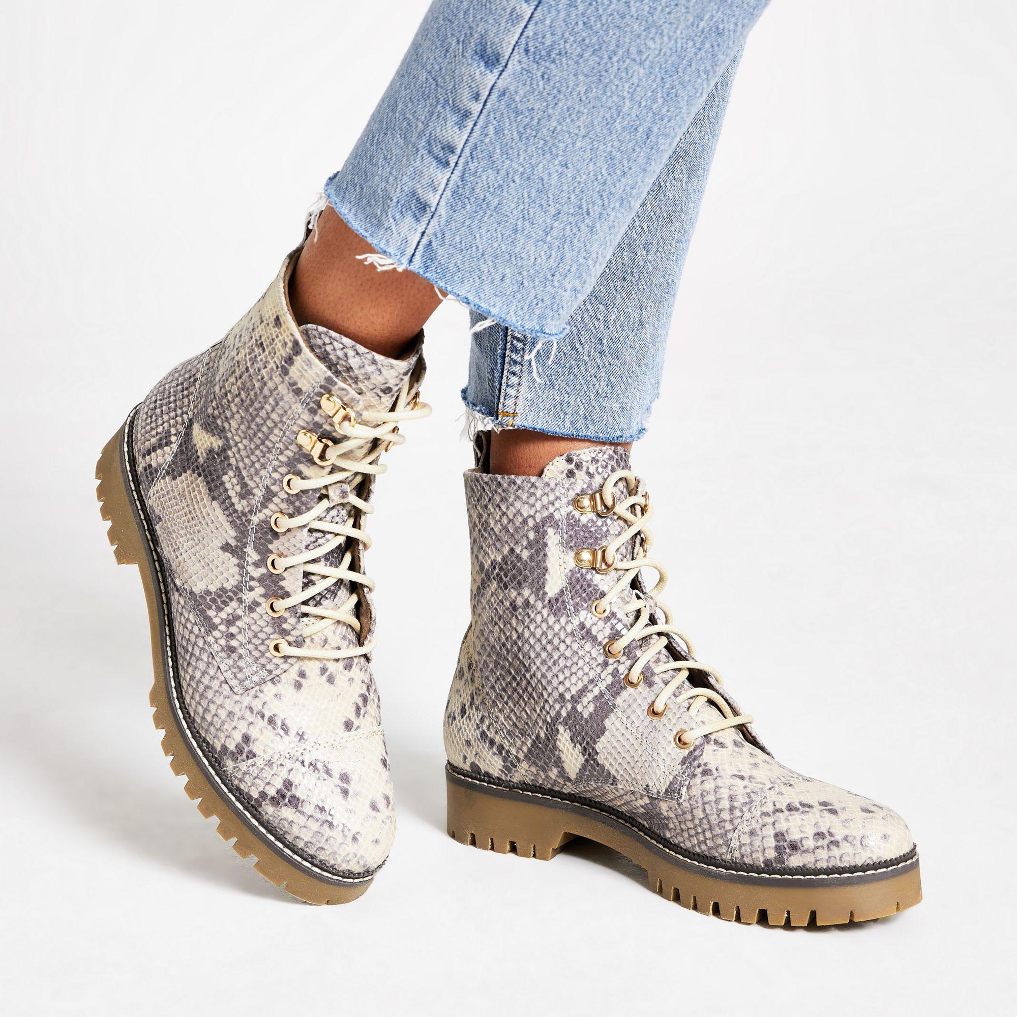 snake print lace up boots