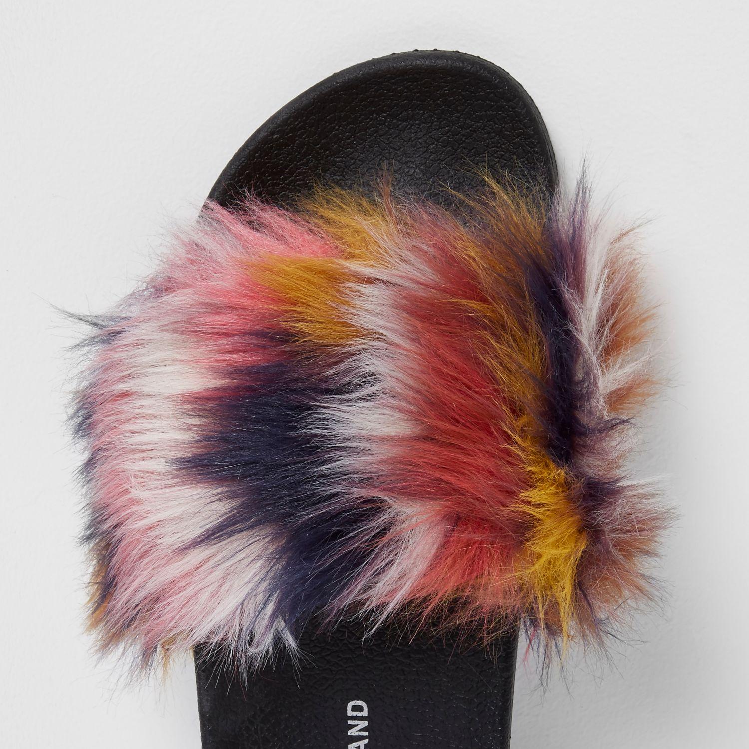 multi coloured fur sliders
