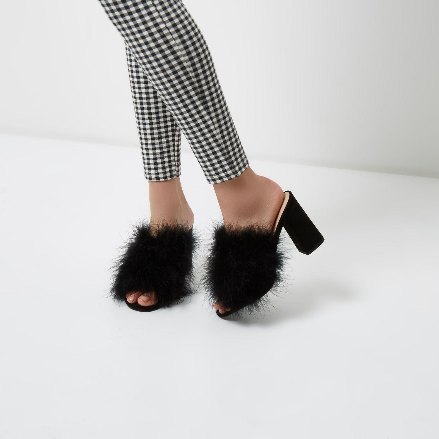 fluffy black heel