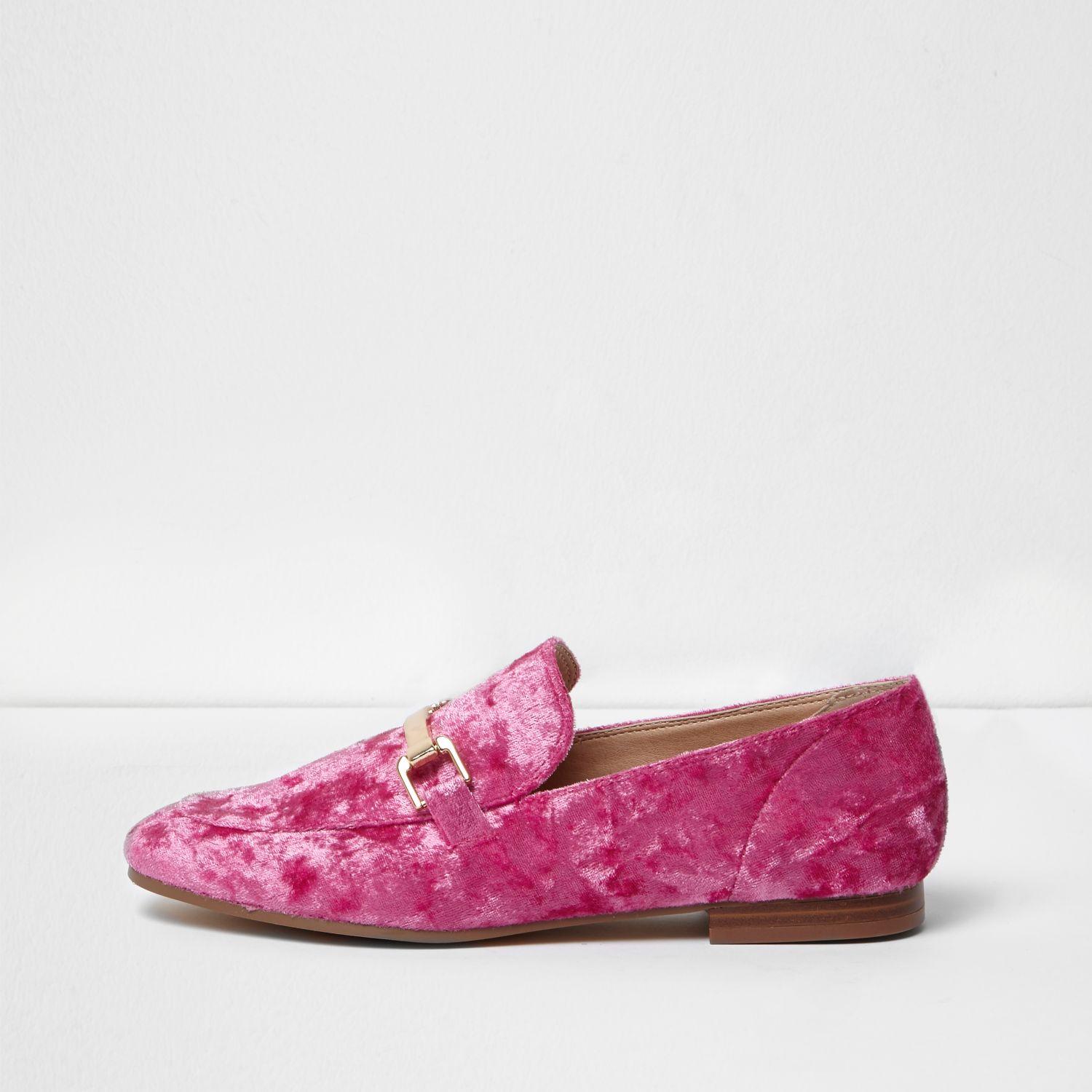 River Island Bright Pink Velvet Loafers | Lyst