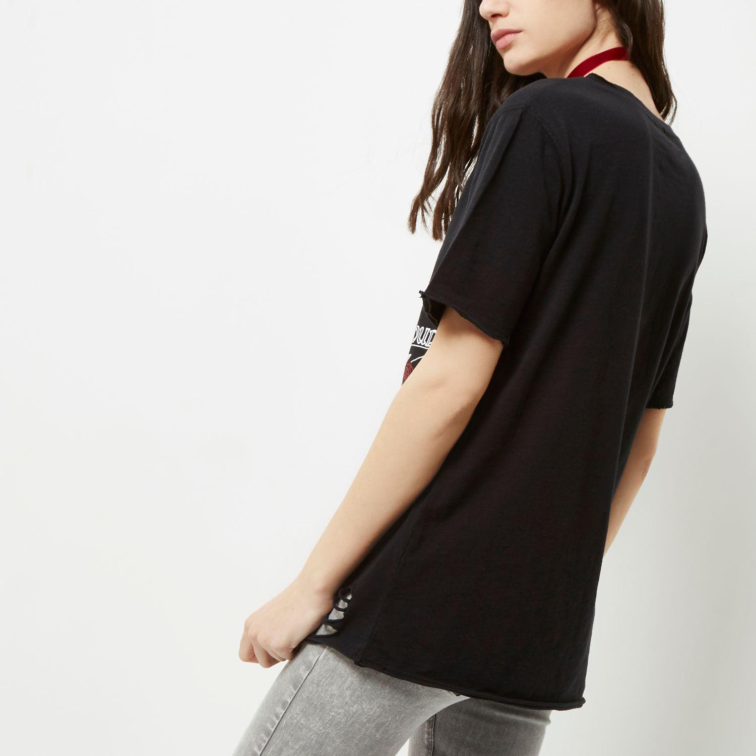 Lyst - River Island Black Distressed Band Print T-shirt in Black
