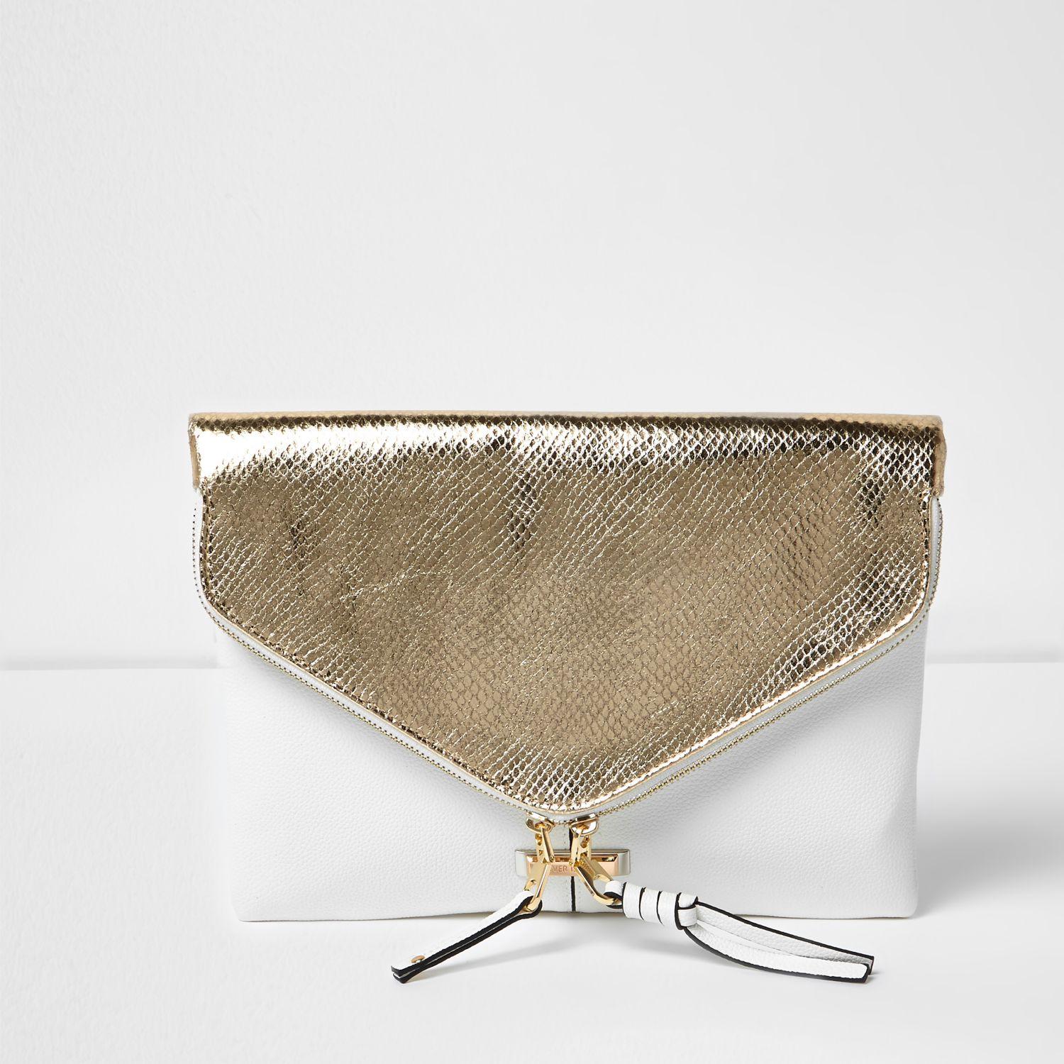 River Island Gold And White Envelope Clutch Bag in Metallic Lyst