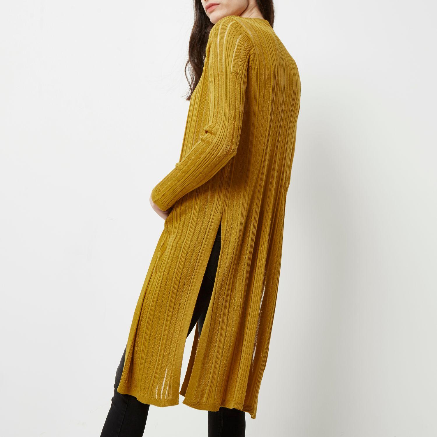 River Island Synthetic Mustard Ladder Longline Cardigan in Yellow Lyst