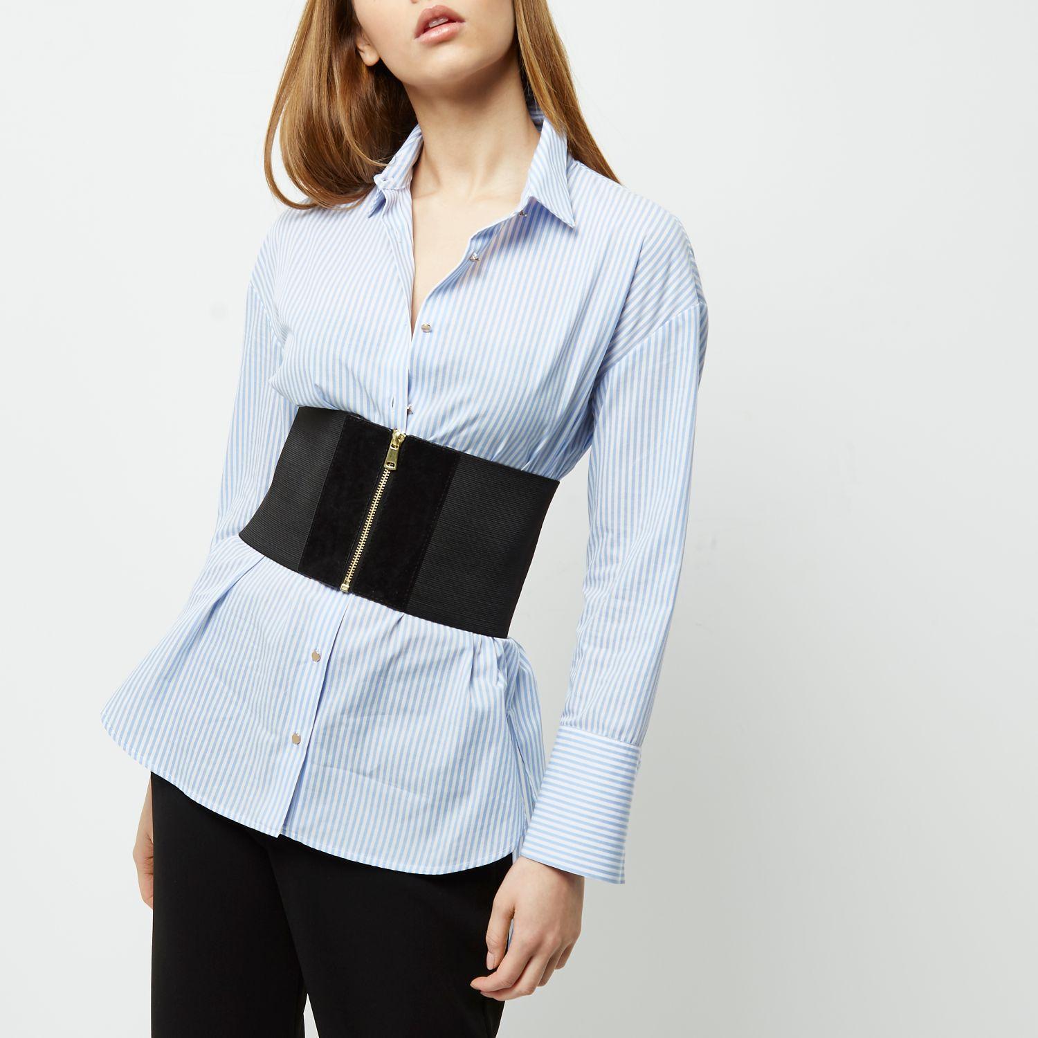River Island Black Elastic Wide Zip 