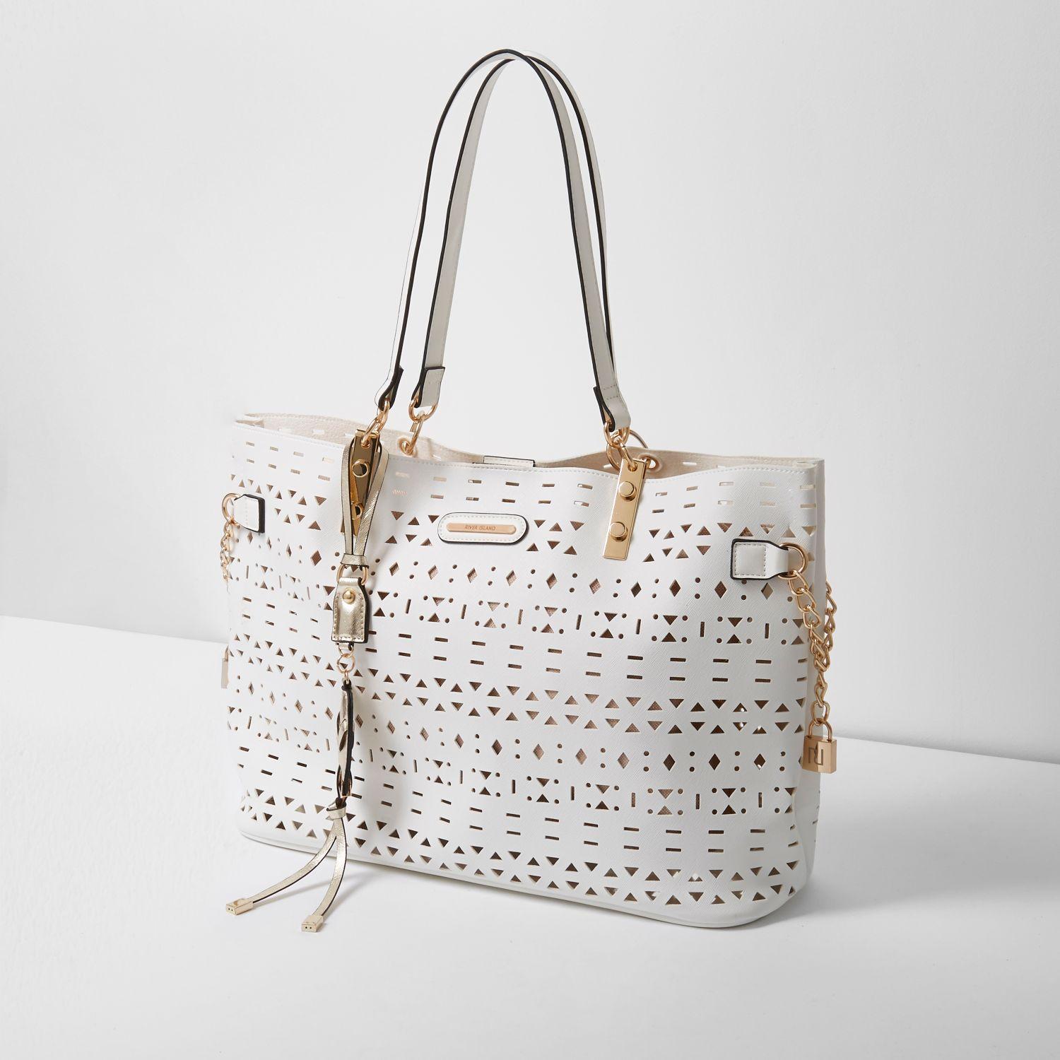 River Island White Laser Cut Beach Tote Bag Lyst