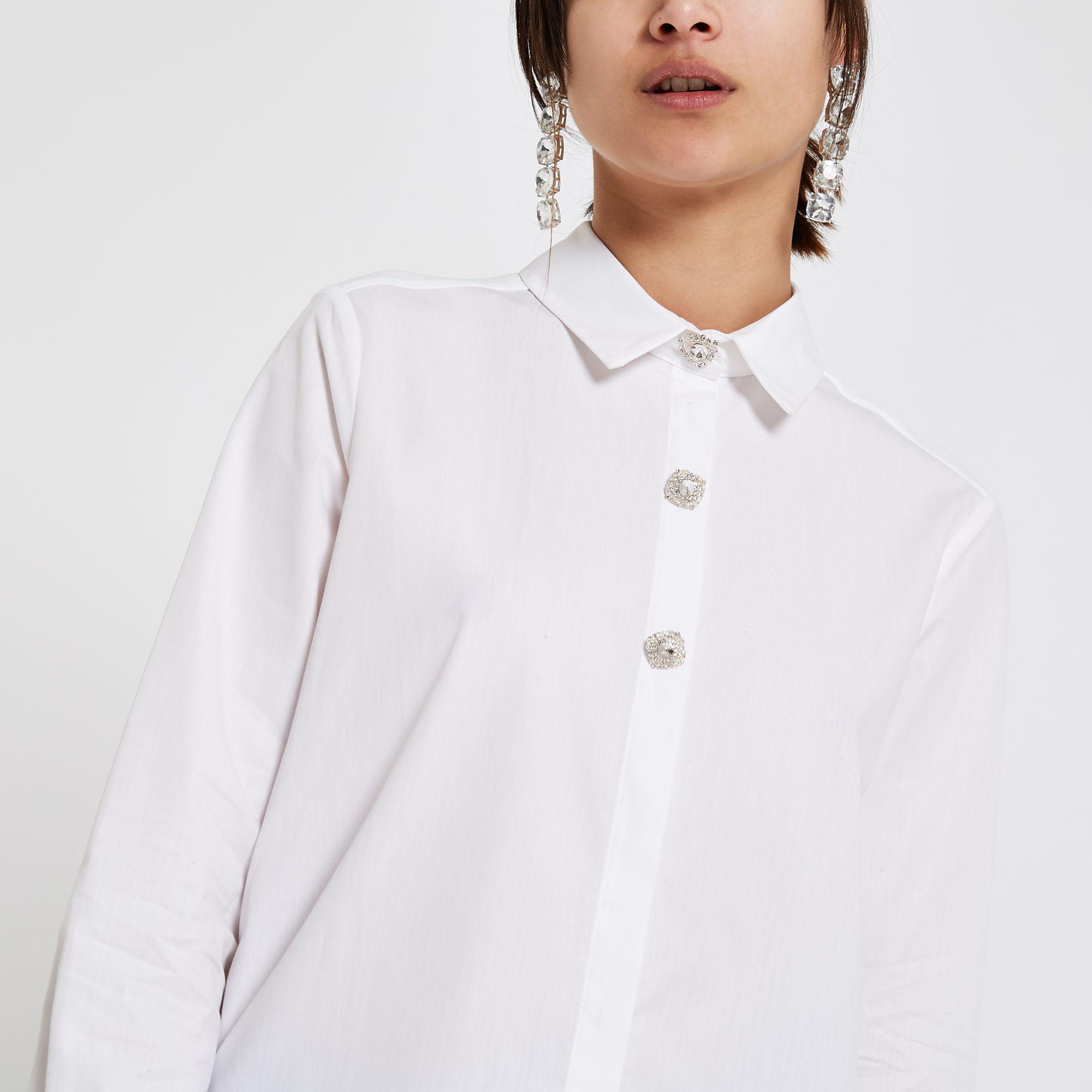 River Island White Diamante Button 
