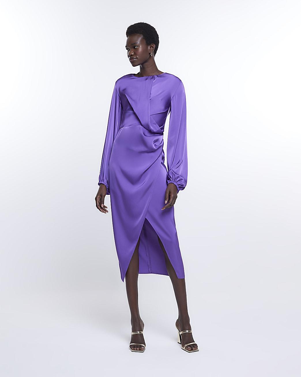 River Island Tall Purple Satin Wrap Midi Dress | Lyst