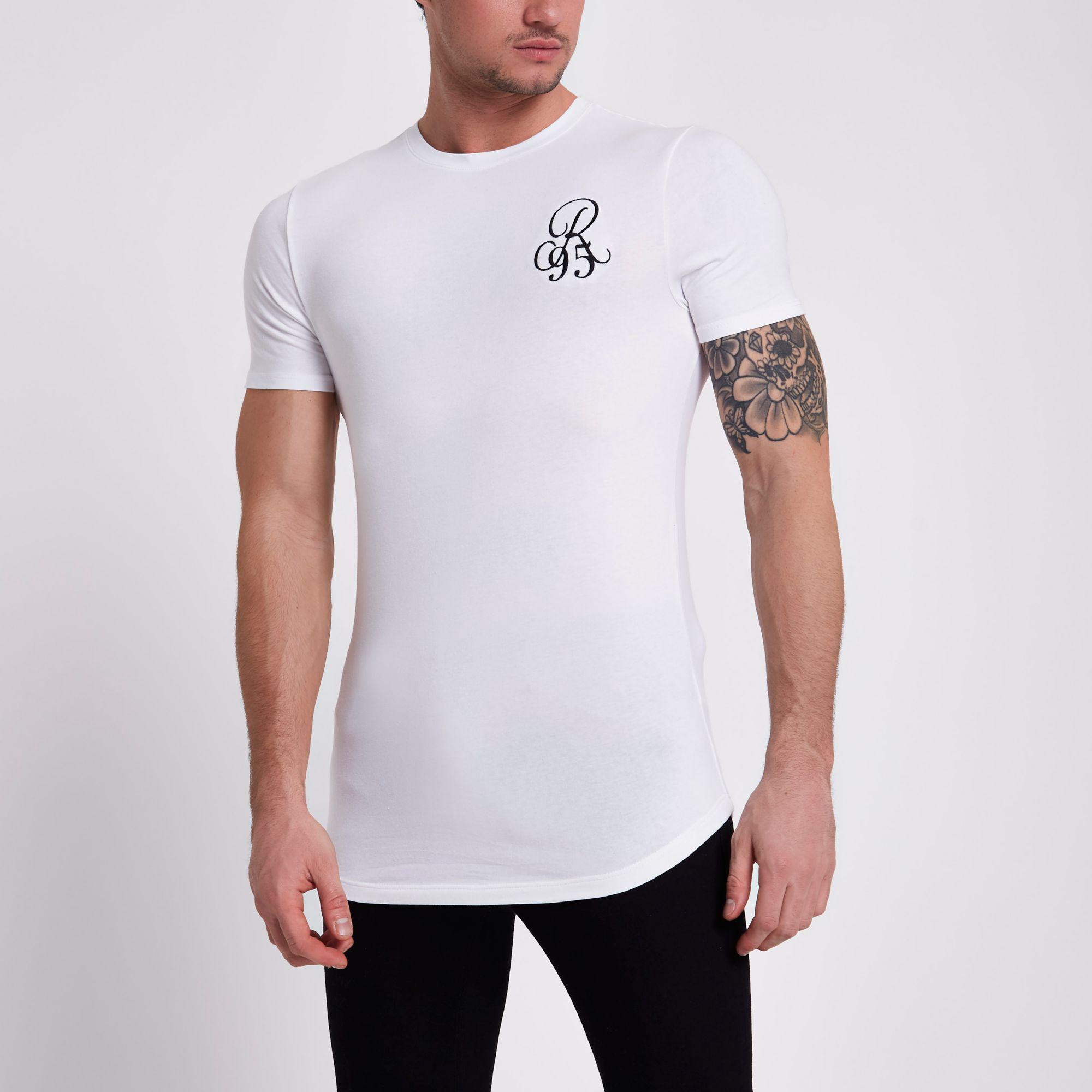 River Island Cotton Muscle Fit 'r95' T-shirt in White for Men - Lyst