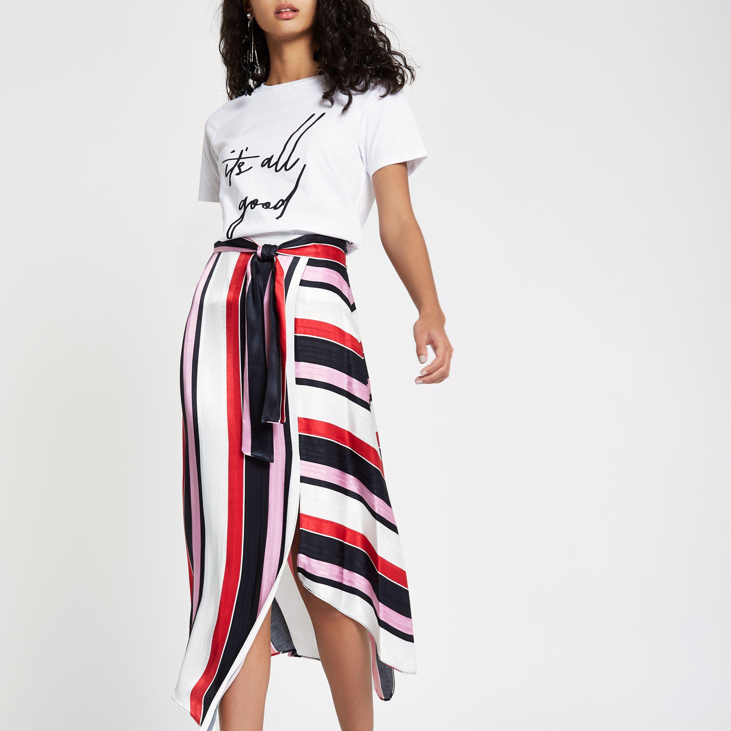 river island asymmetric dress in red stripe