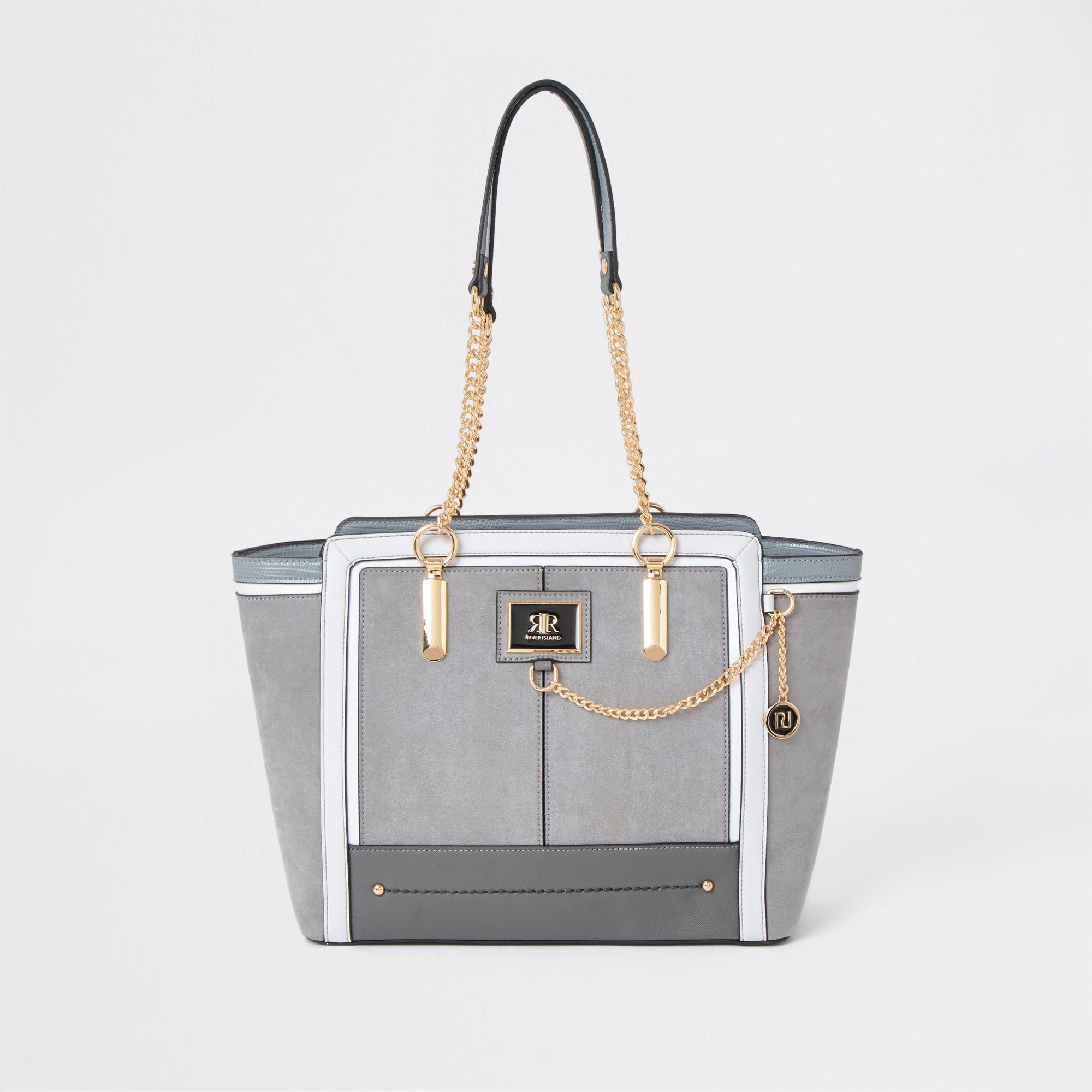 River Island Synthetic Grey Chain Front Winged Tote Bag in Gray - Lyst