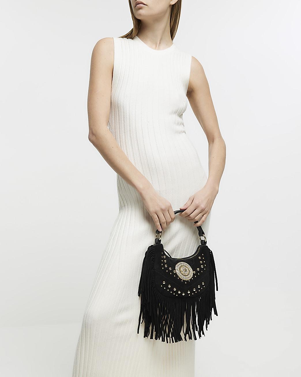 River Island Black Suede Fringe Cross Body Bag Lyst