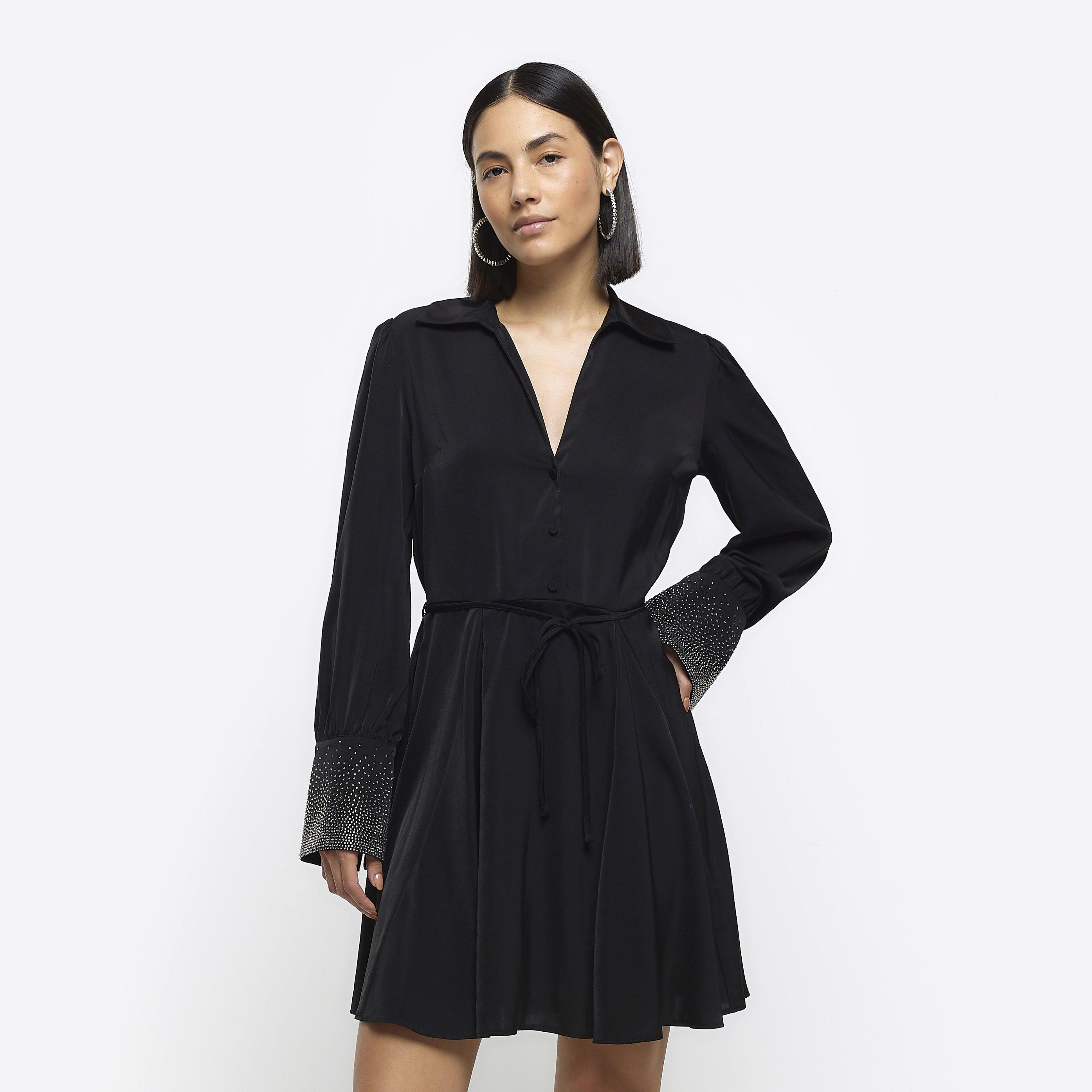 River Island Black Diamante Cuff Mini Shirt Dress in Blue Lyst Canada