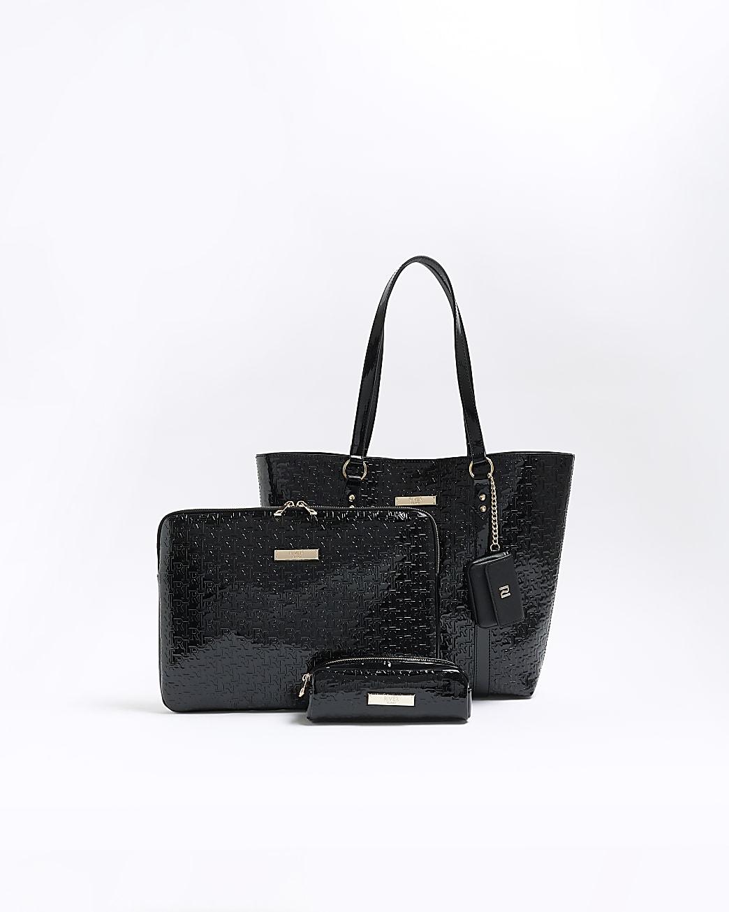 Buy River Island Black Embossed Patent Shopper Bag from the Next