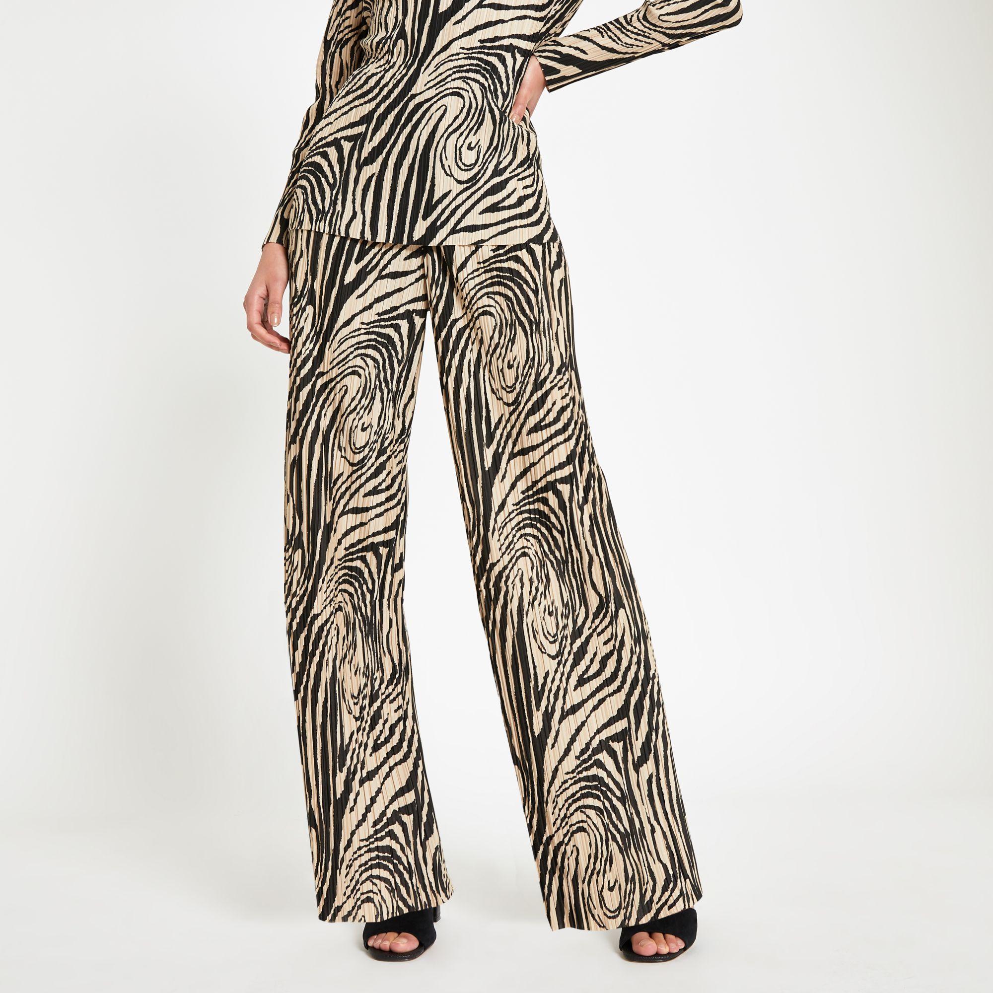 zebra print wide leg trousers