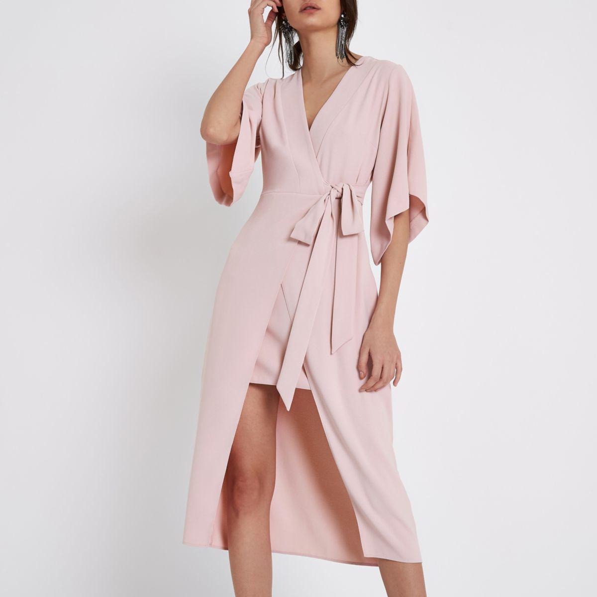 river island pink wrap dress