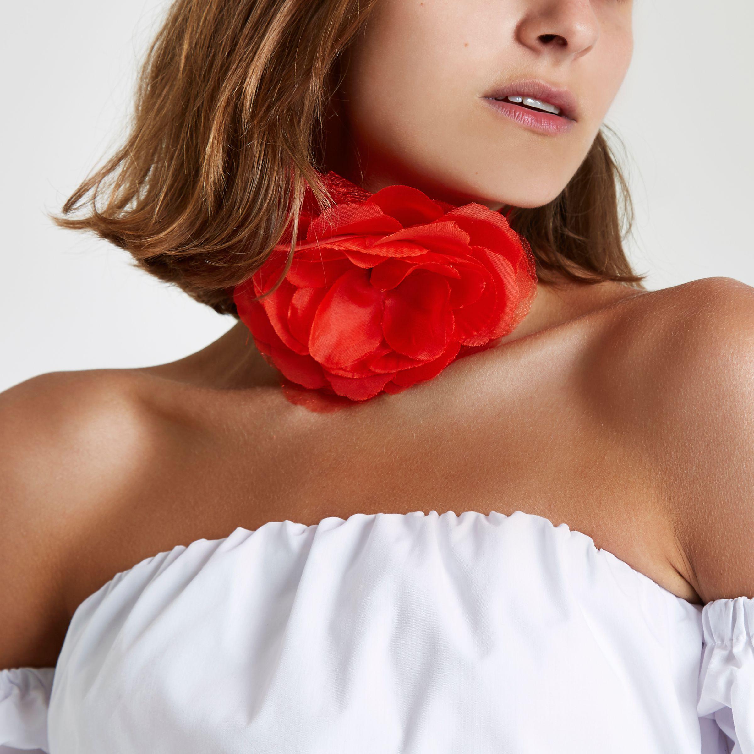 River Island Red Oversized Flower Corsage Choker