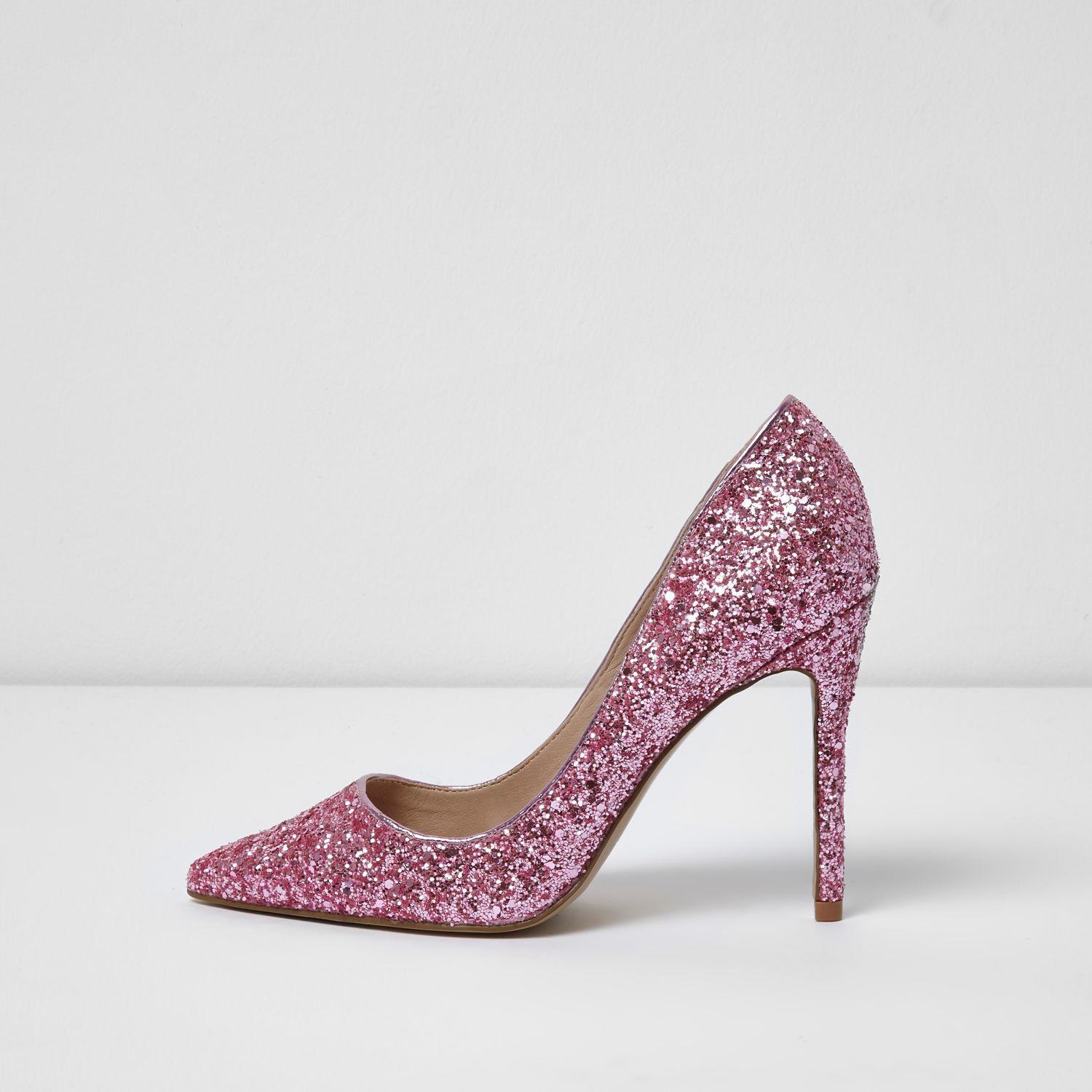 River Island Pink Glitter Court Shoes 