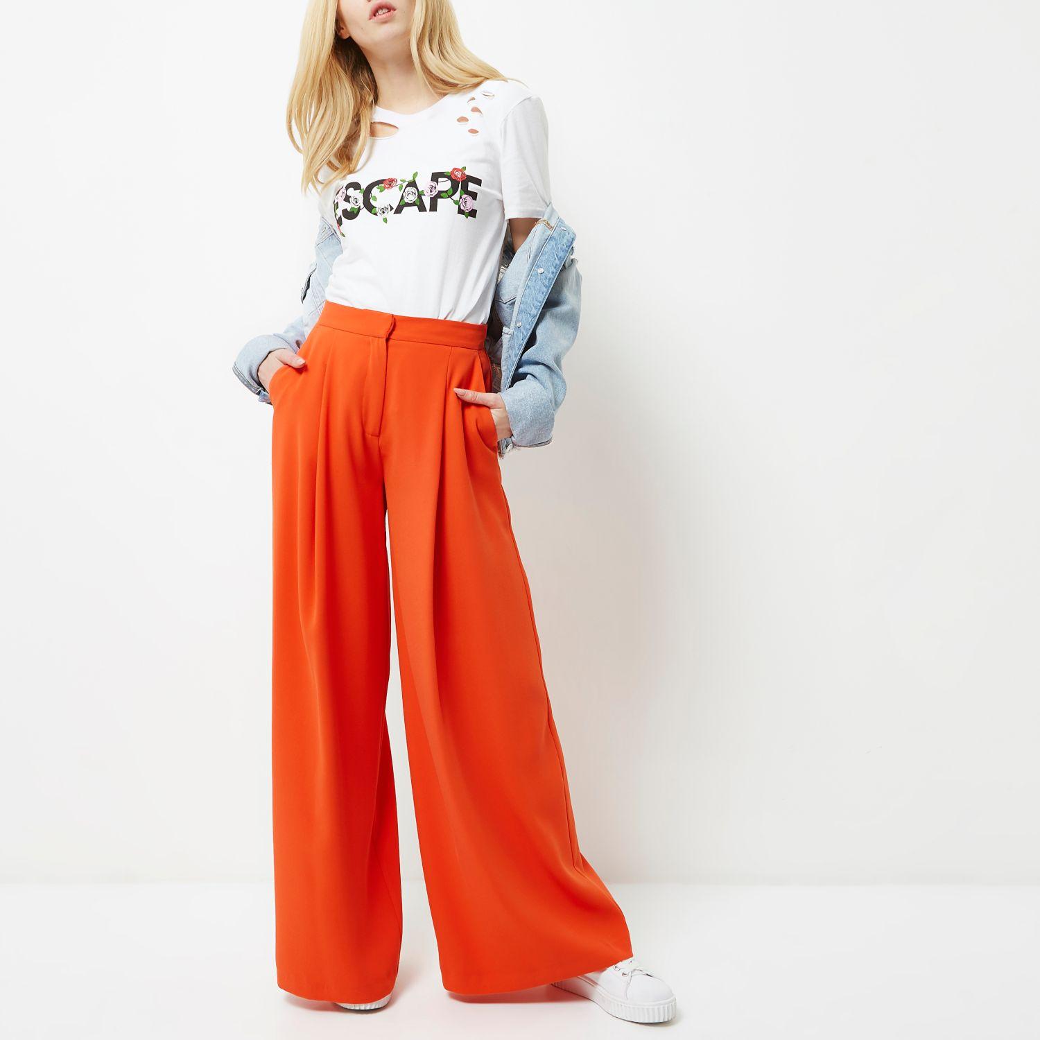 River Island Orange Wide Leg Trousers | Lyst