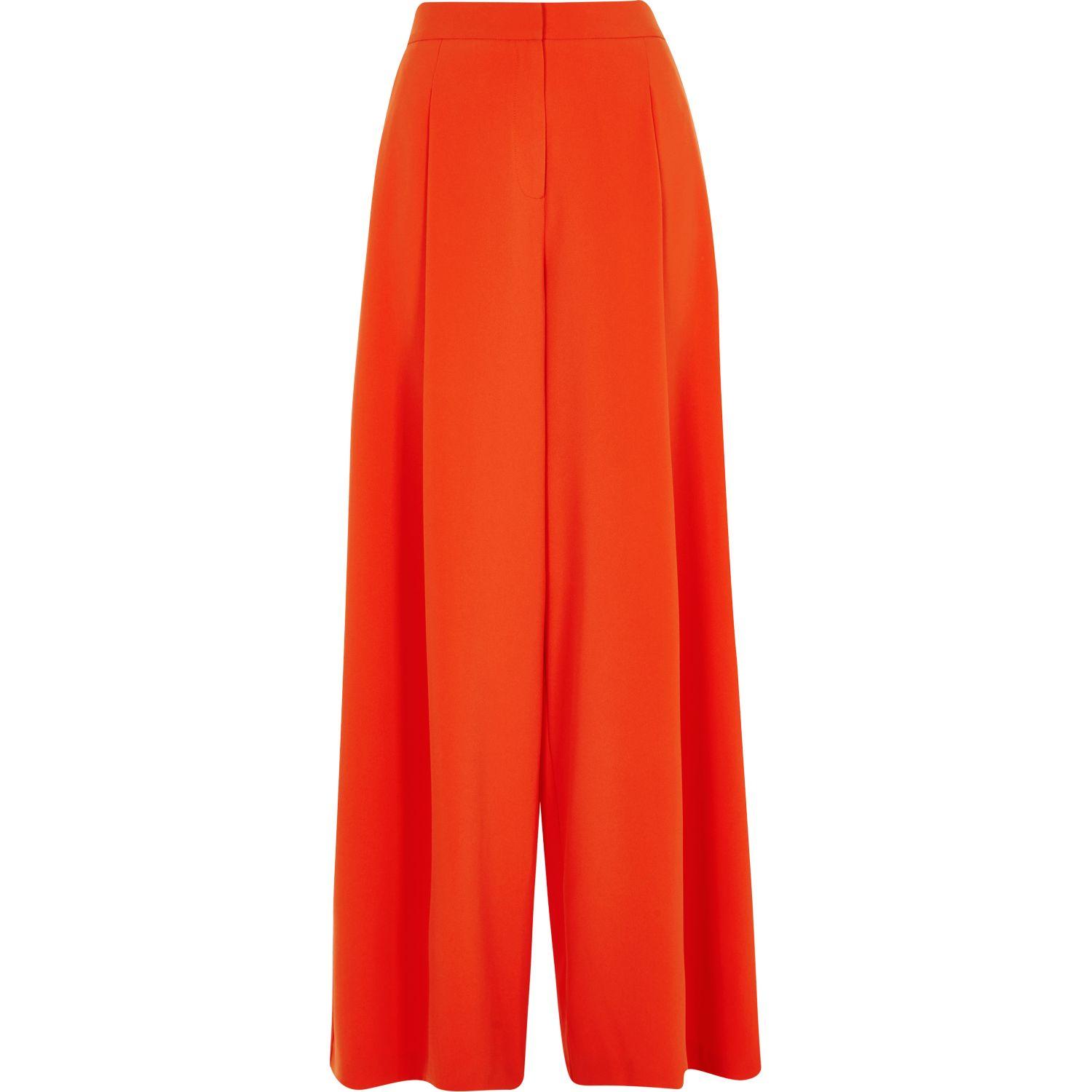 Synthetic Orange Wide Leg Trousers | Lyst