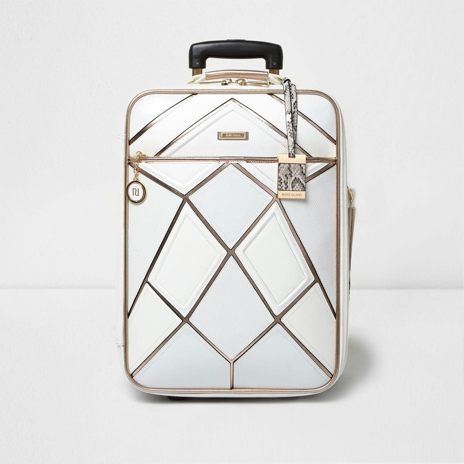 Respectivamente Aniquilar Walter Cunningham River Island White And Rose Gold Panel Cabin Suitcase | Lyst