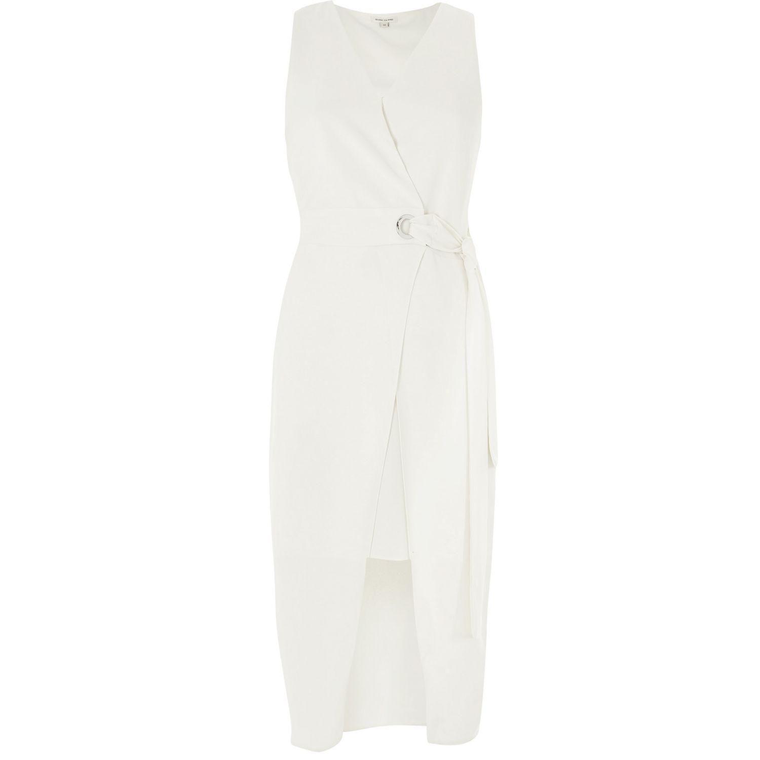 river island wrap midi dress stone