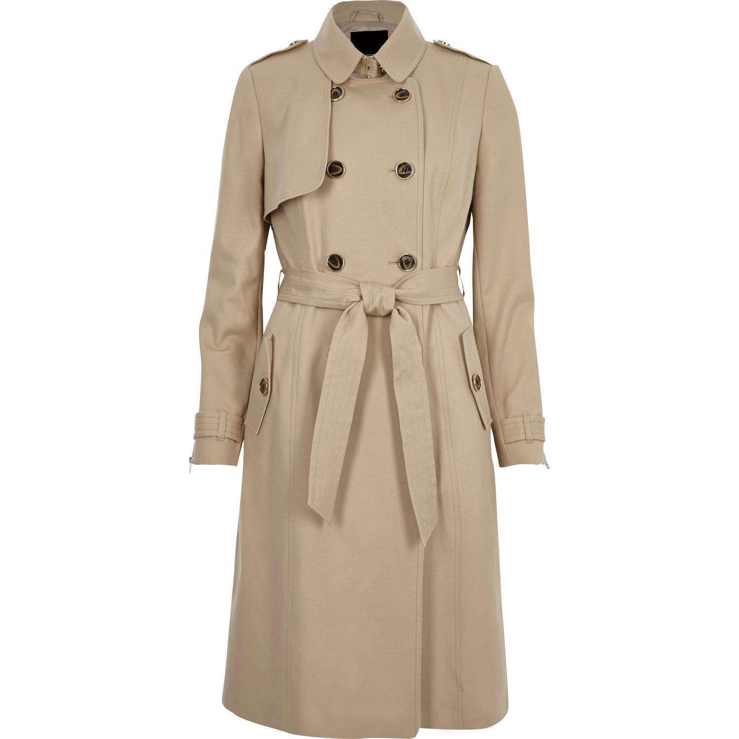 River Island Cotton Light Beige Belted Trench Coat in Natural - Lyst
