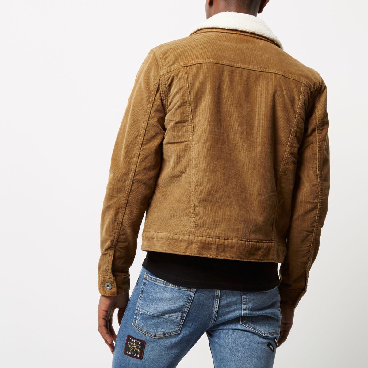 River Island Brown Borg Lined Corduroy Jacket for Men - Lyst