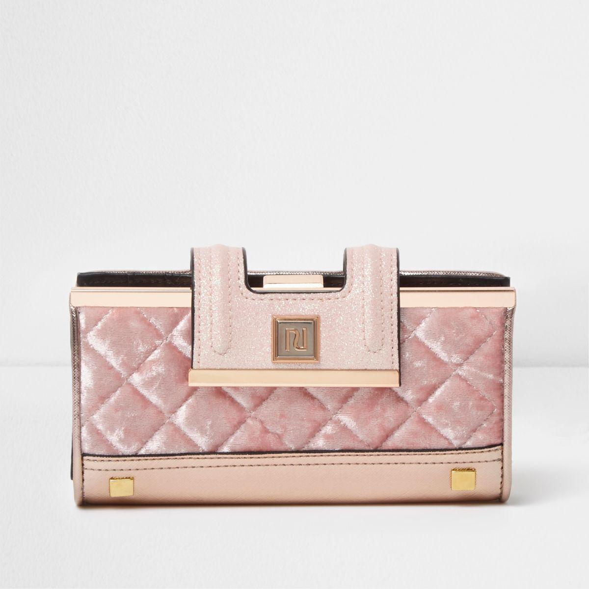 River Island Pink Quilted Velvet Clip Top Purse - Lyst