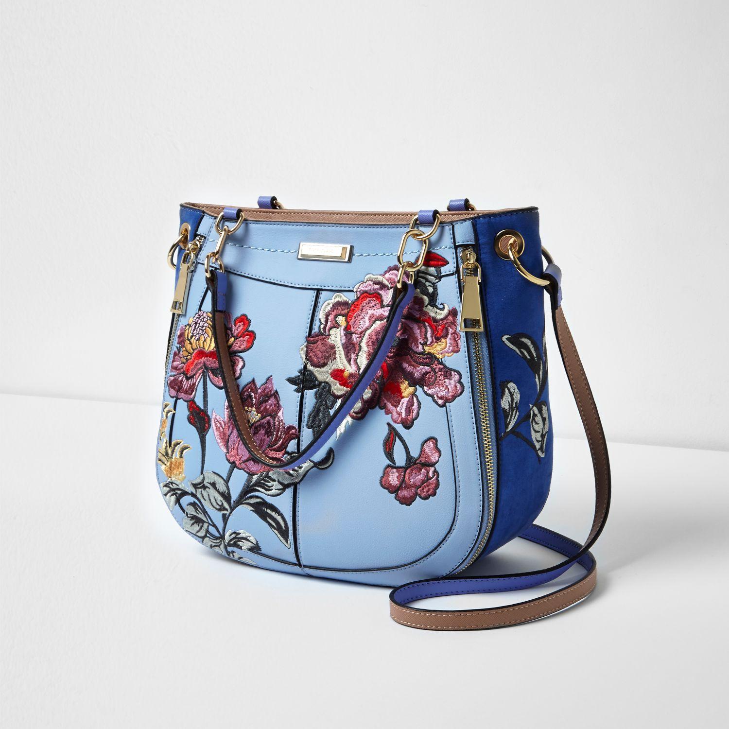 river island blue floral bag
