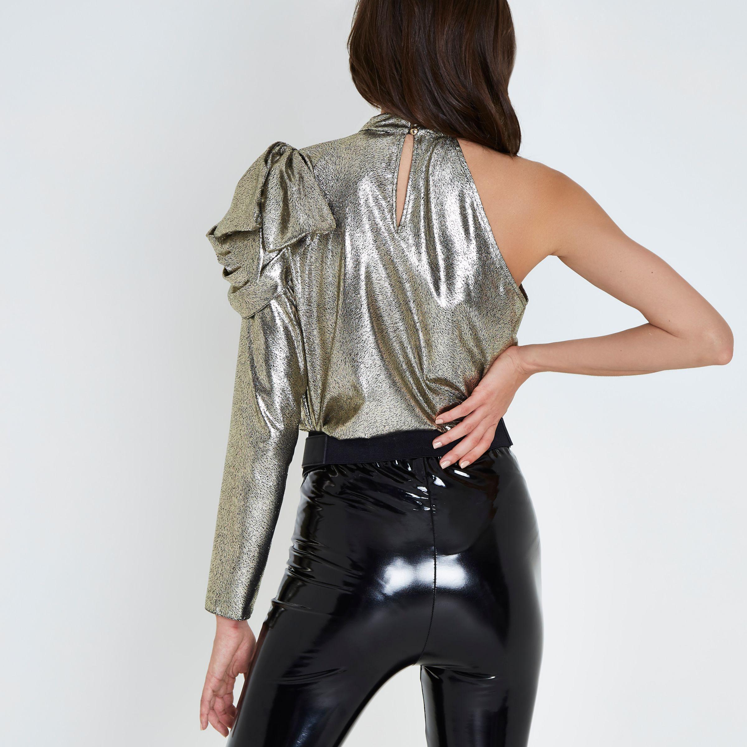 River Island Synthetic Gold Metallic One Shoulder Top Lyst