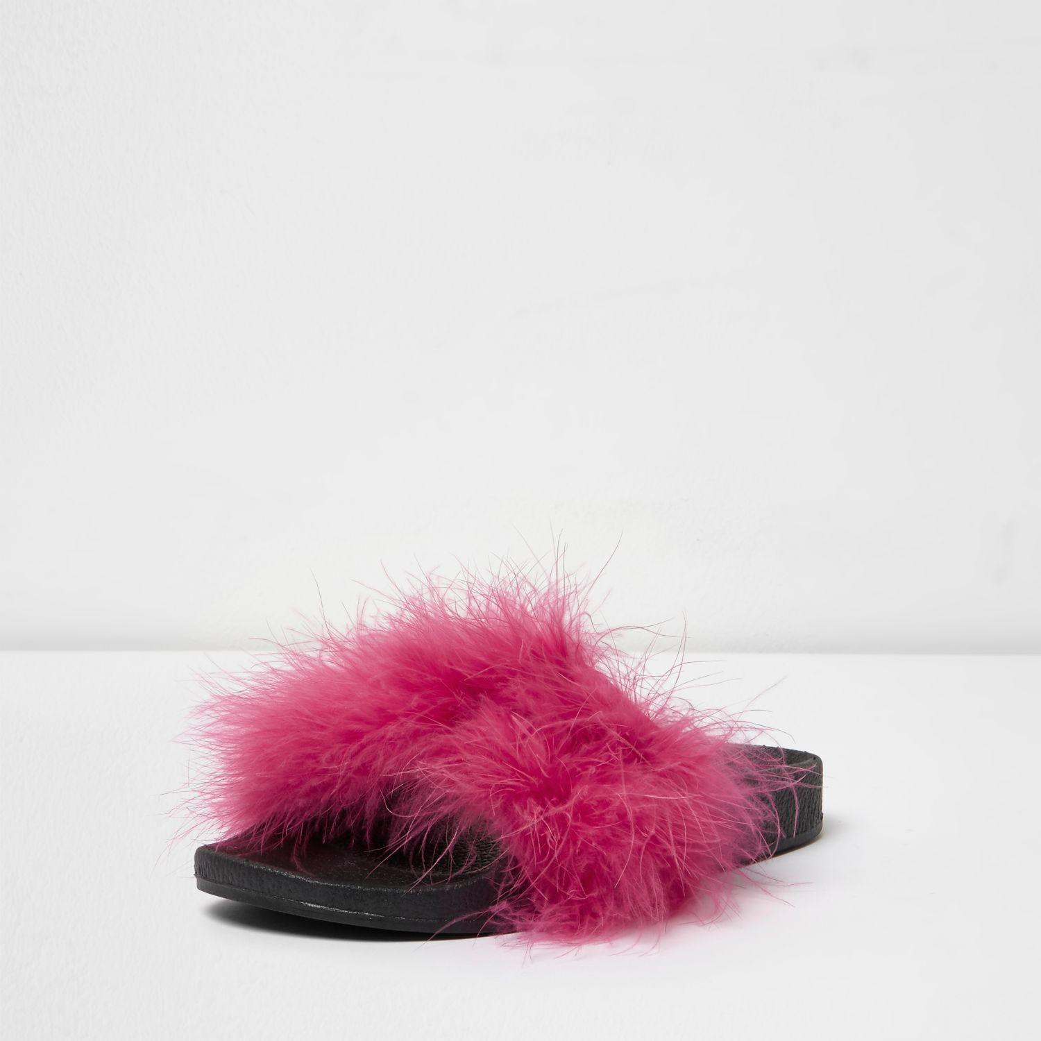 river island pink sliders