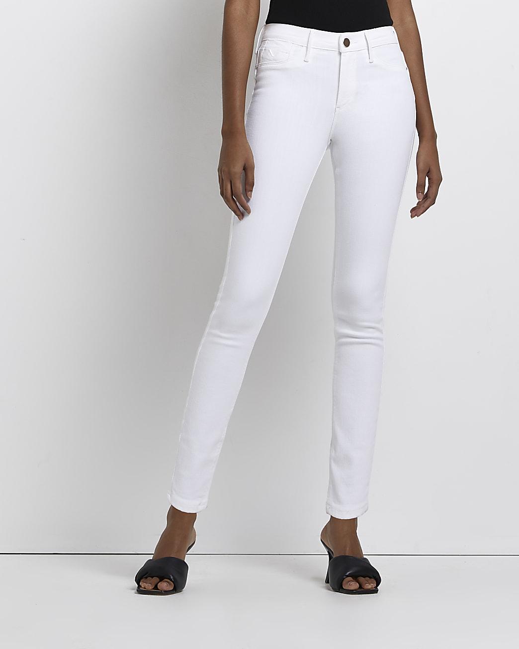River Island White Molly Mid Rise Bum Sculpt Skinny Jeans | Lyst
