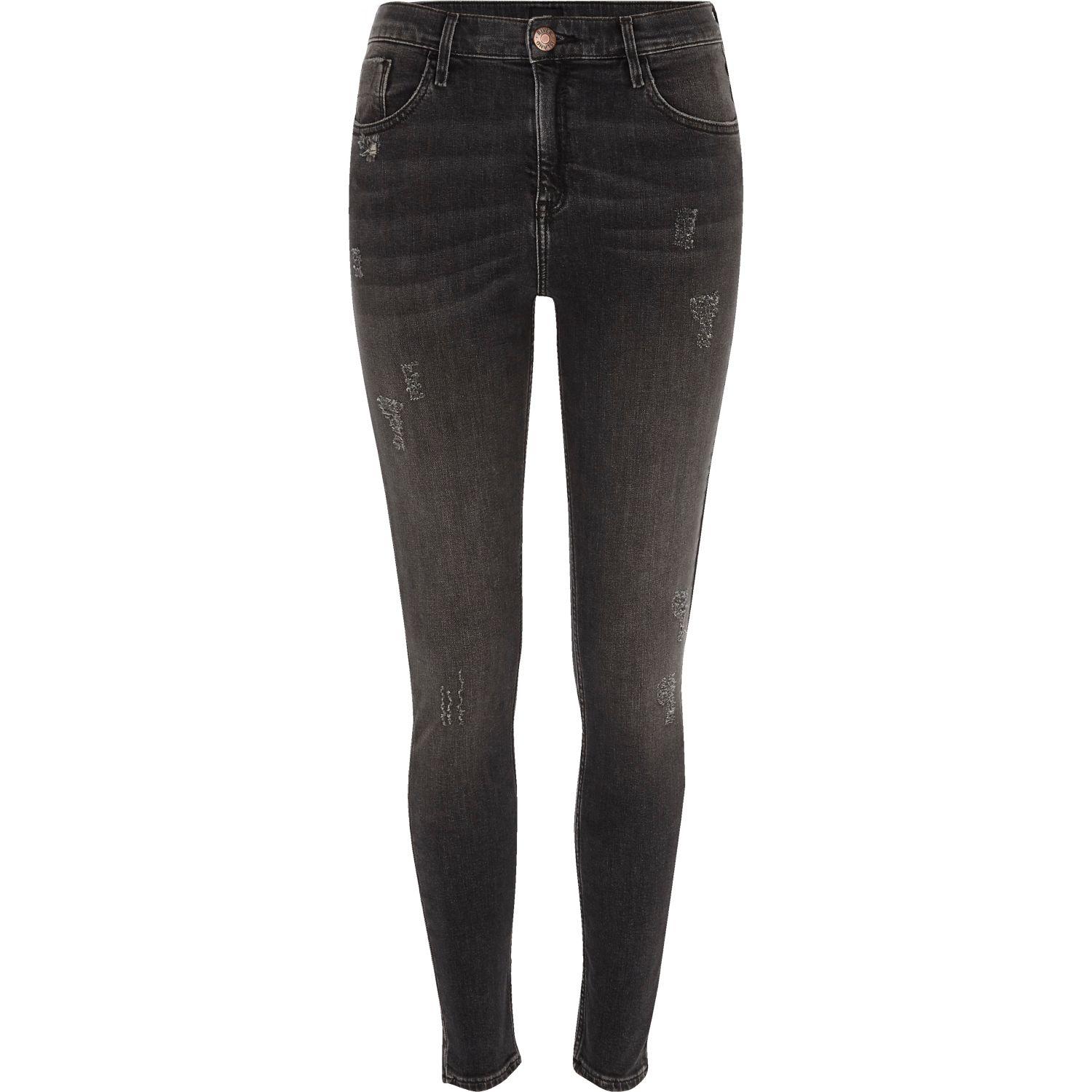 River island Black Amelie Distressed Super Skinny Jeans in Black | Lyst
