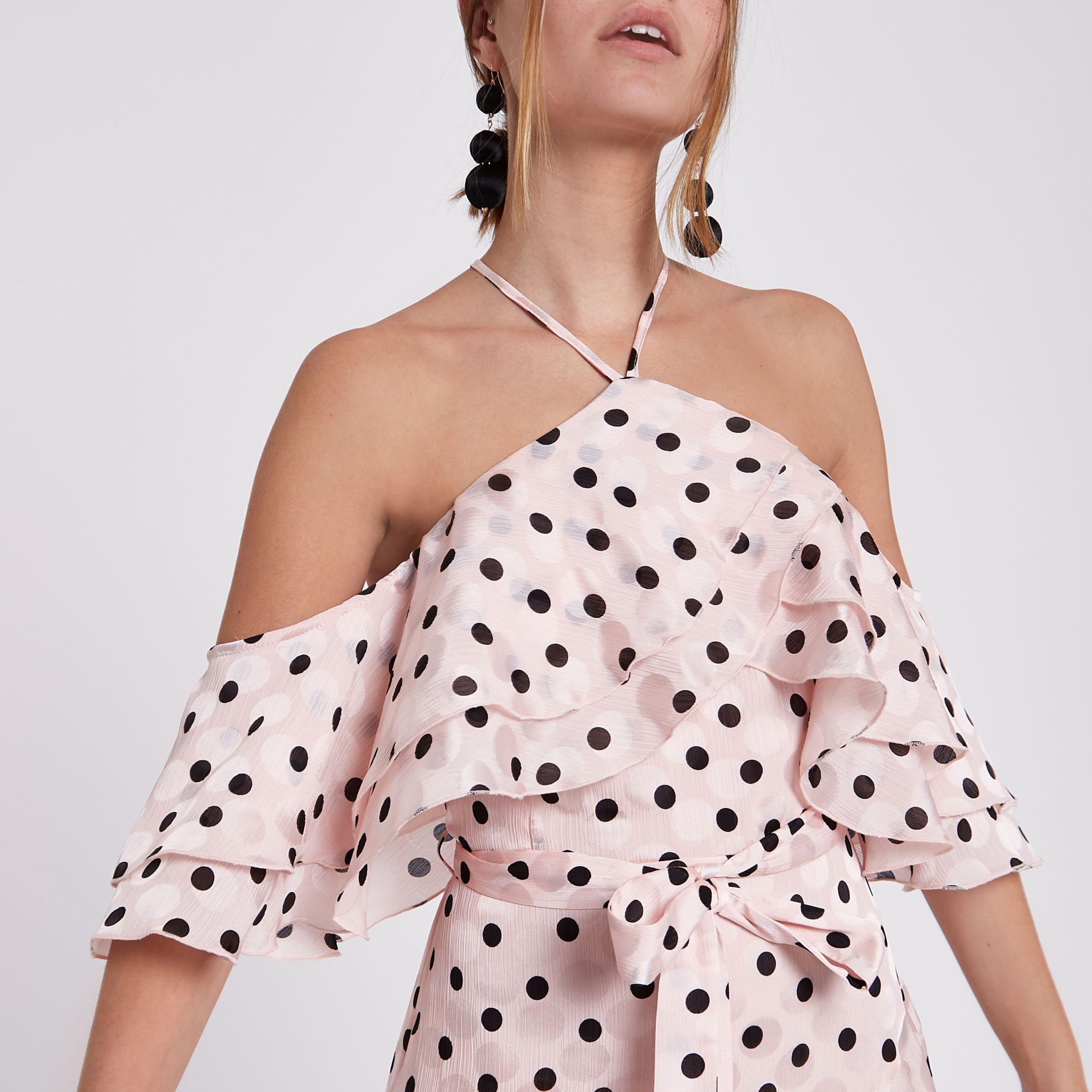 River Island Synthetic Petite Light Pink Polka Dot Frill ...