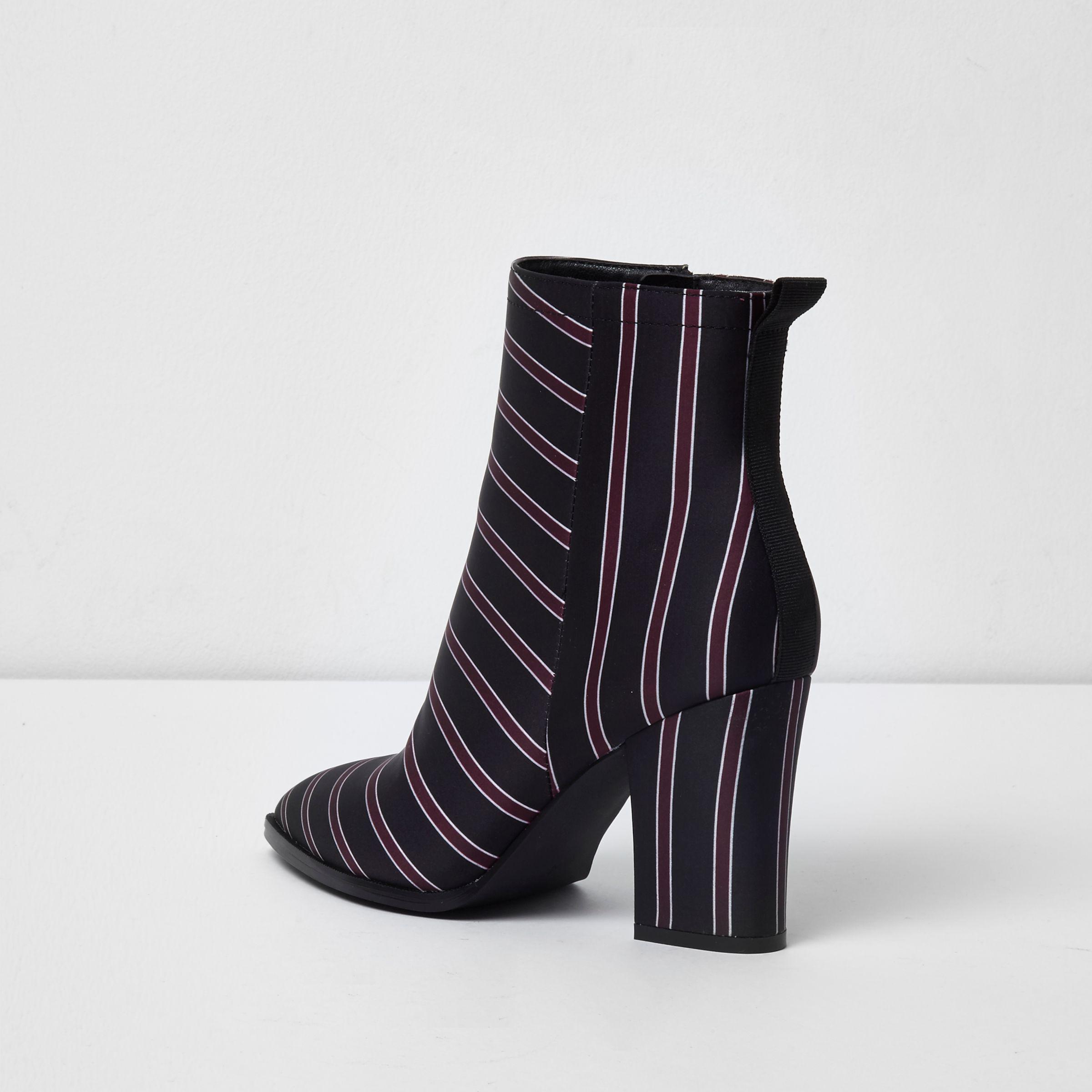 River Island Navy Stripe Block Heel Ankle Boots in Blue - Lyst