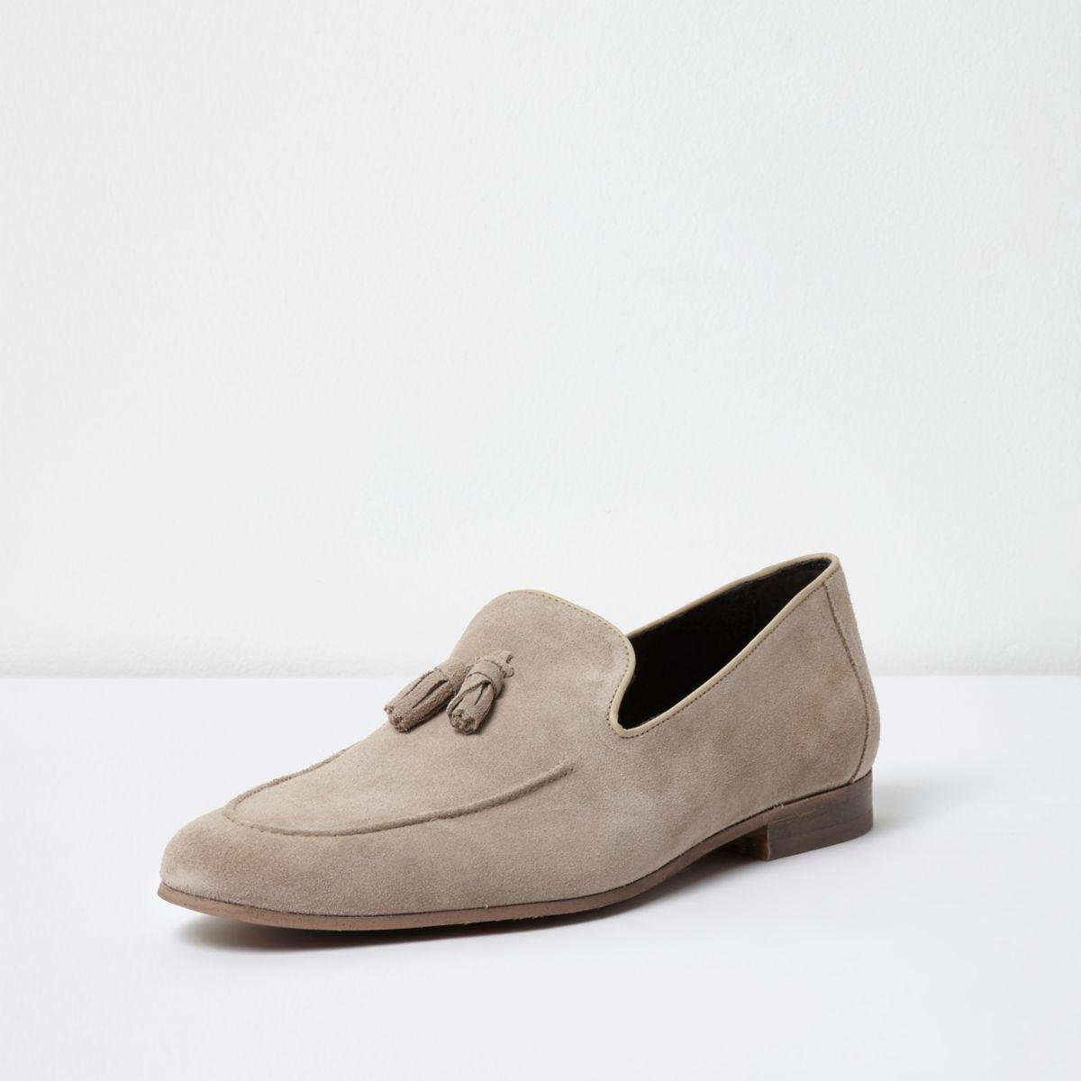 Lyst - River Island Stone Suede Tassel Loafers for Men