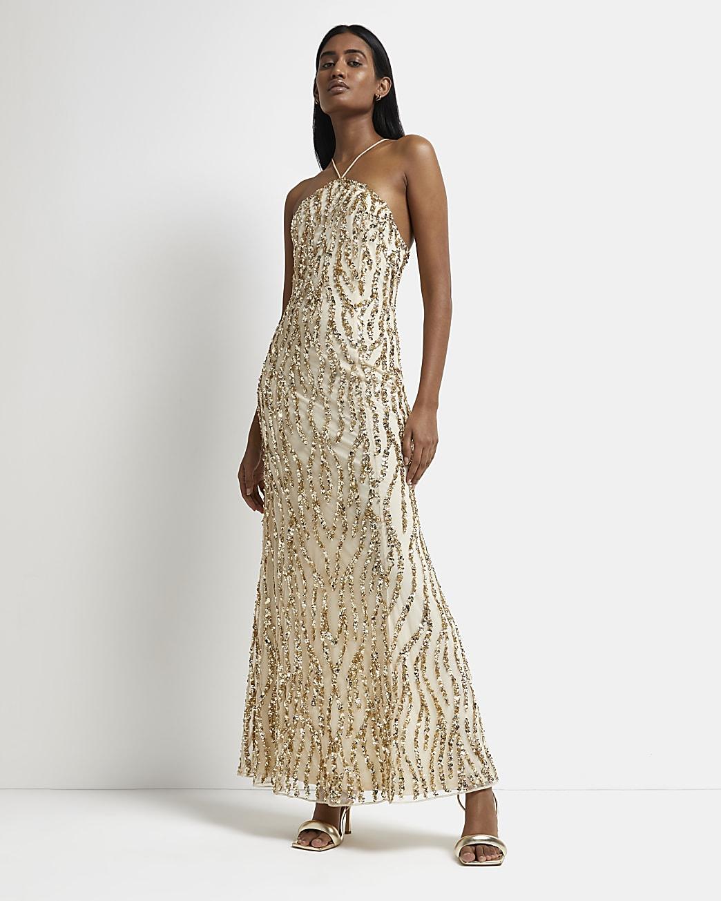 Cream and gold maxi dress cheap