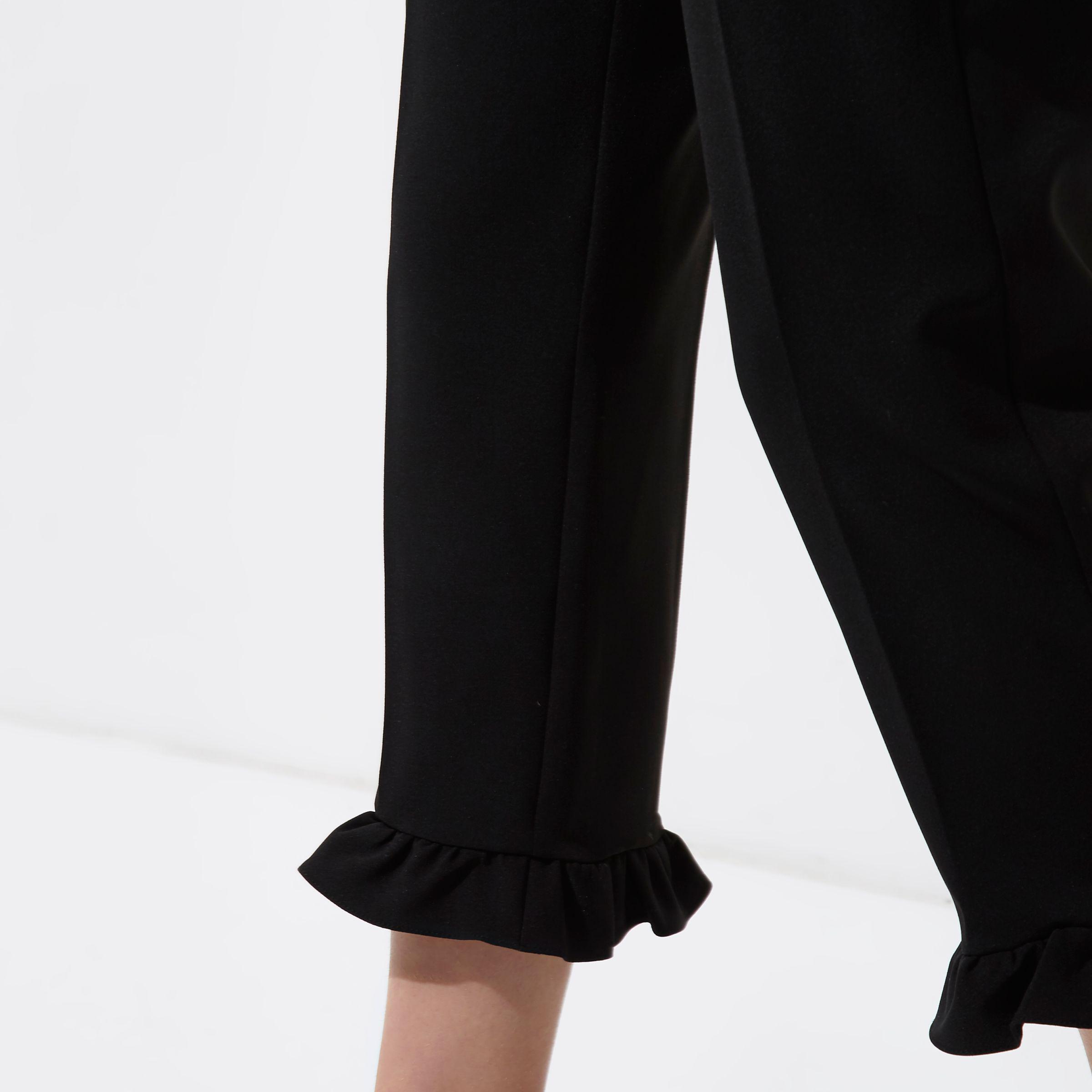 Black Frill Hem Cropped Trousers | Lyst